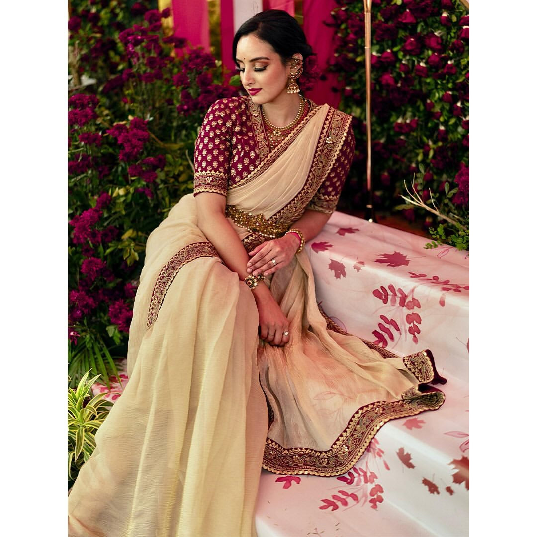 Designer Party Wear Saree With Embroidery Work Lace Border