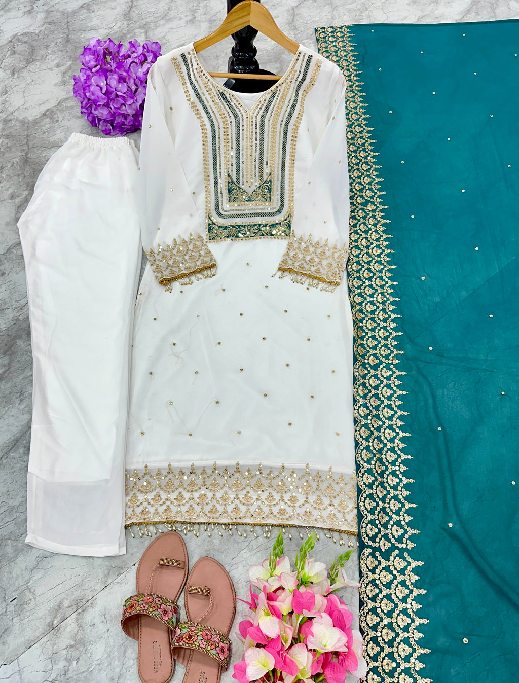 Beautiful Party Wear Top And Pent With Dupatta