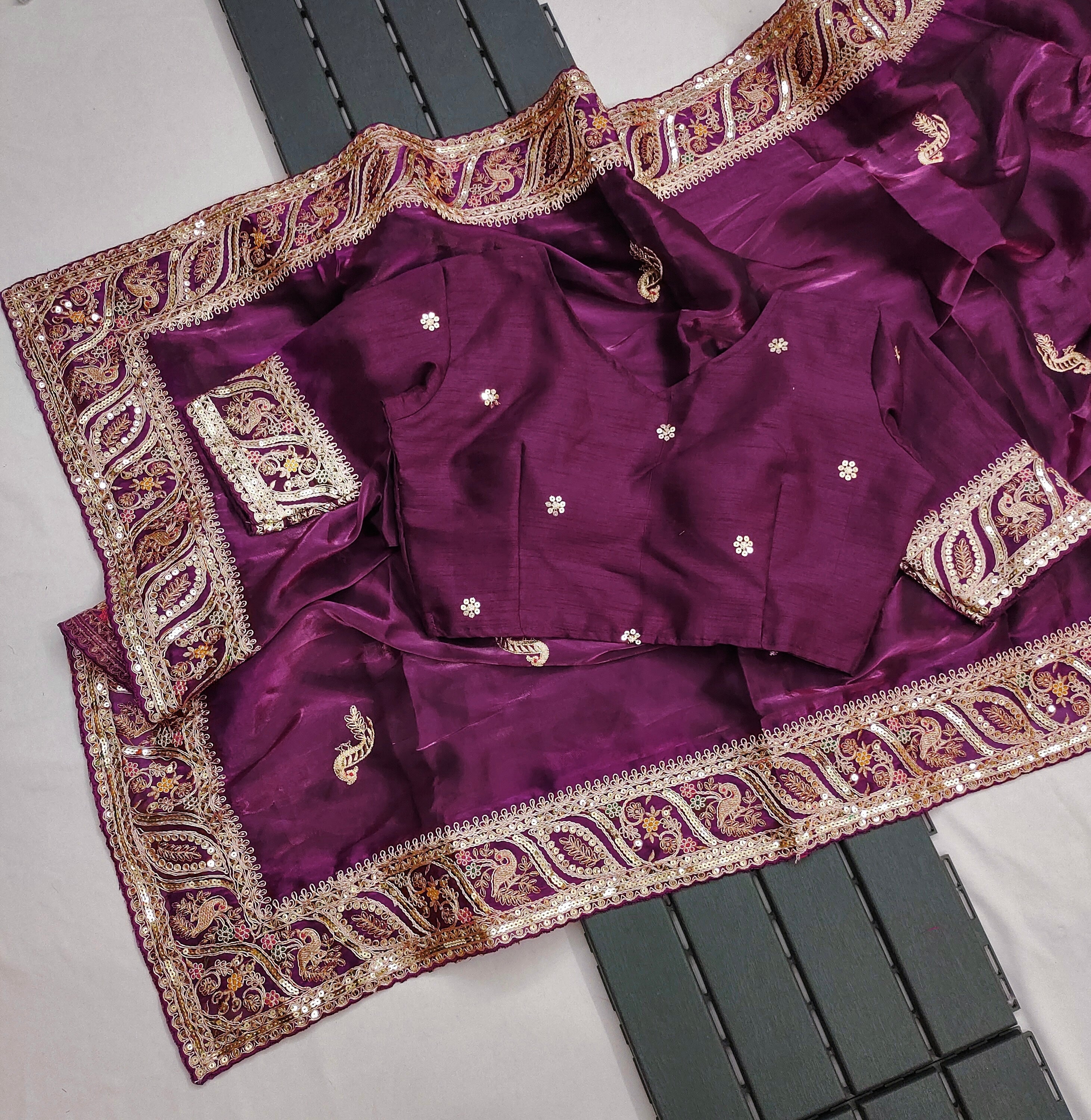 Designer Saree With Embroidery Multi Treads , Coding & Sequins Work
