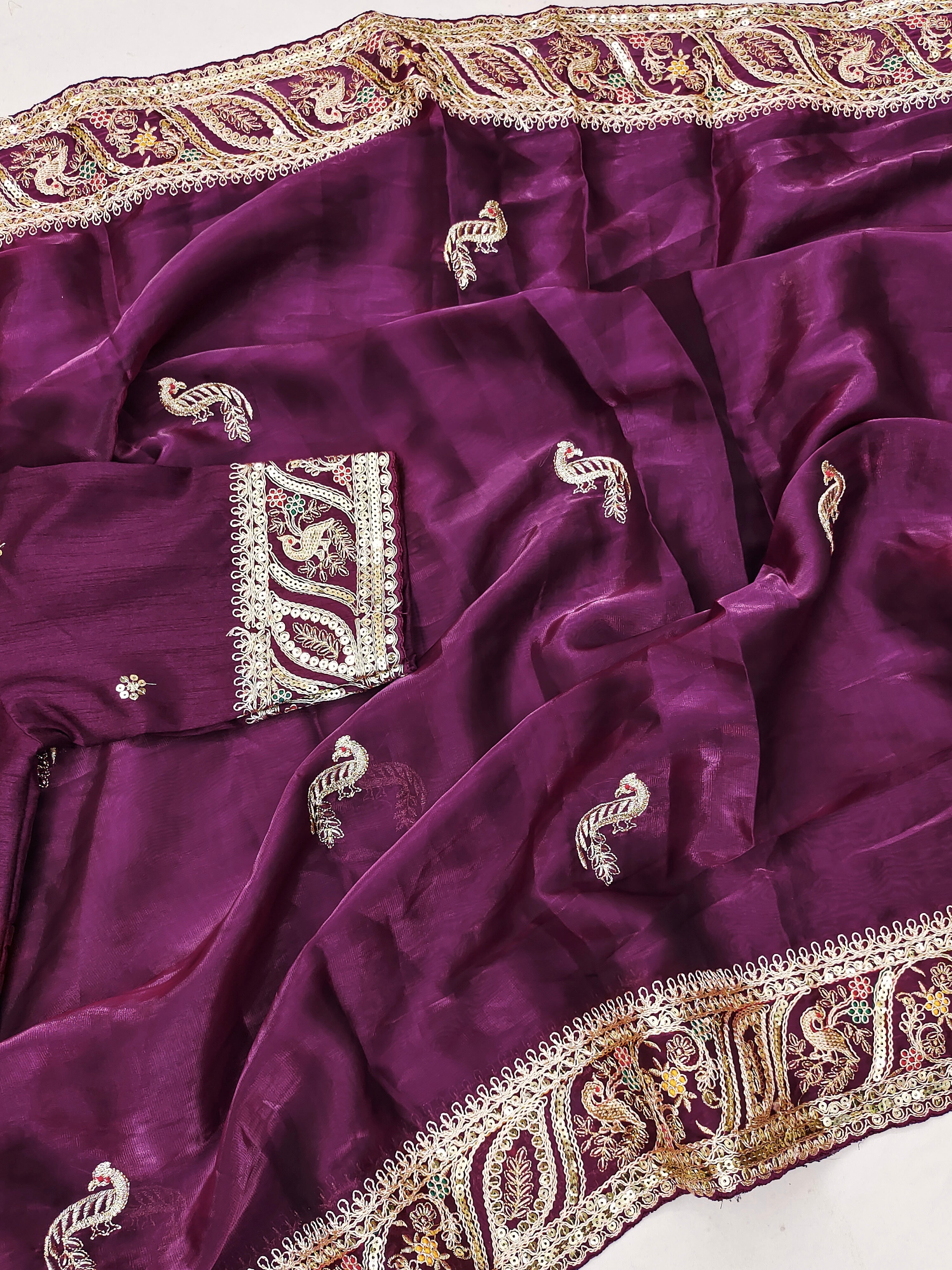 Designer Saree With Embroidery Multi Treads , Coding & Sequins Work