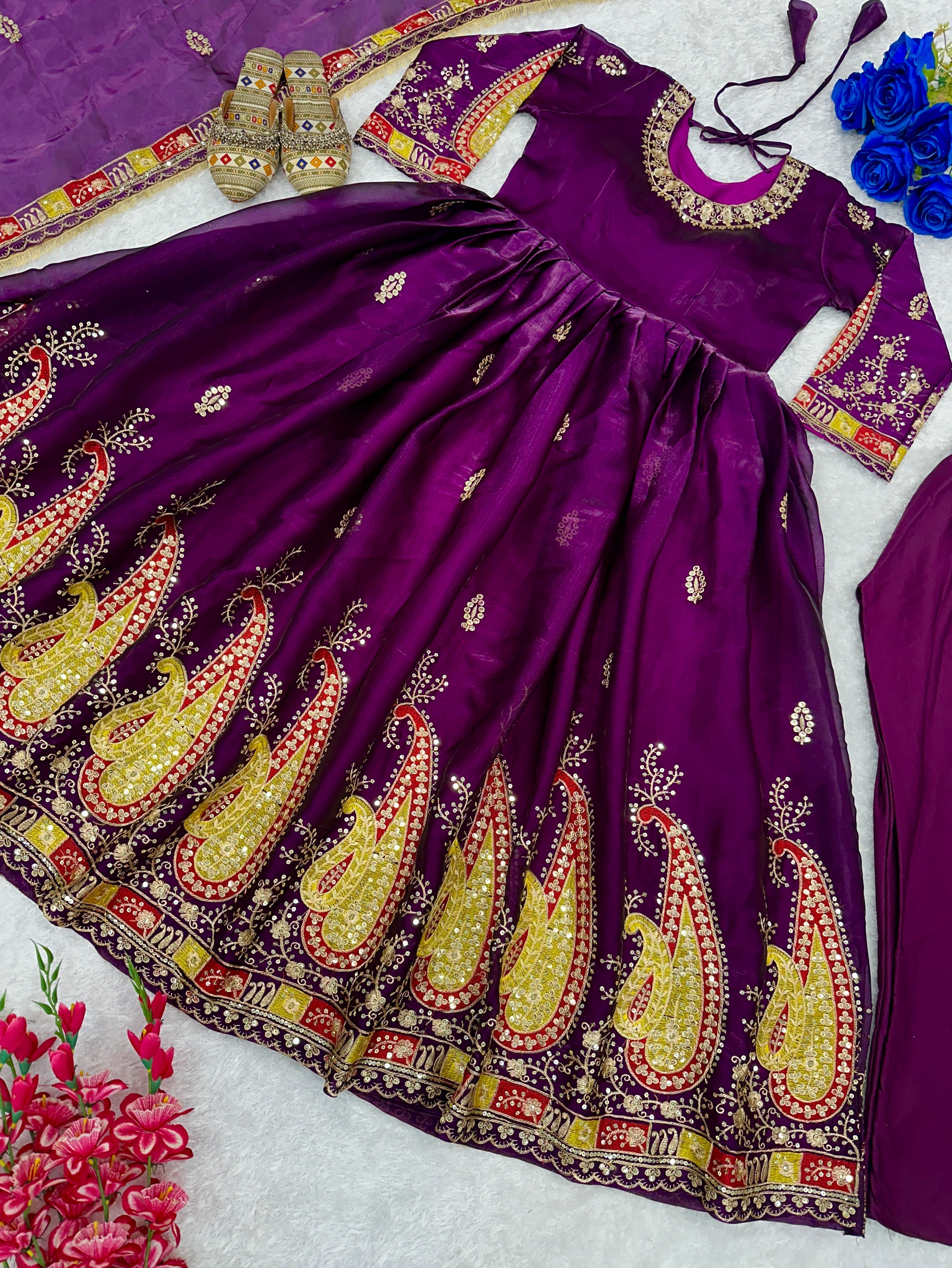 Designer Party Wear Anarkali Gown And Pent With Beautiful Dupatta