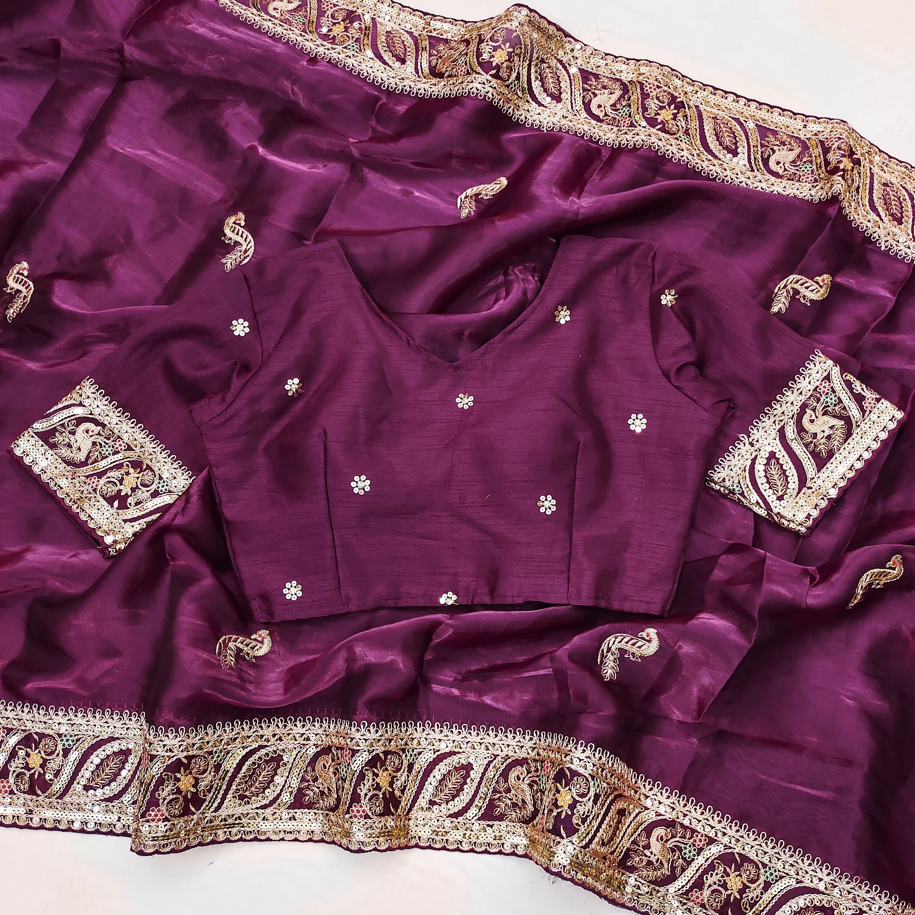 Designer Saree With Embroidery Multi Treads , Coding & Sequins Work