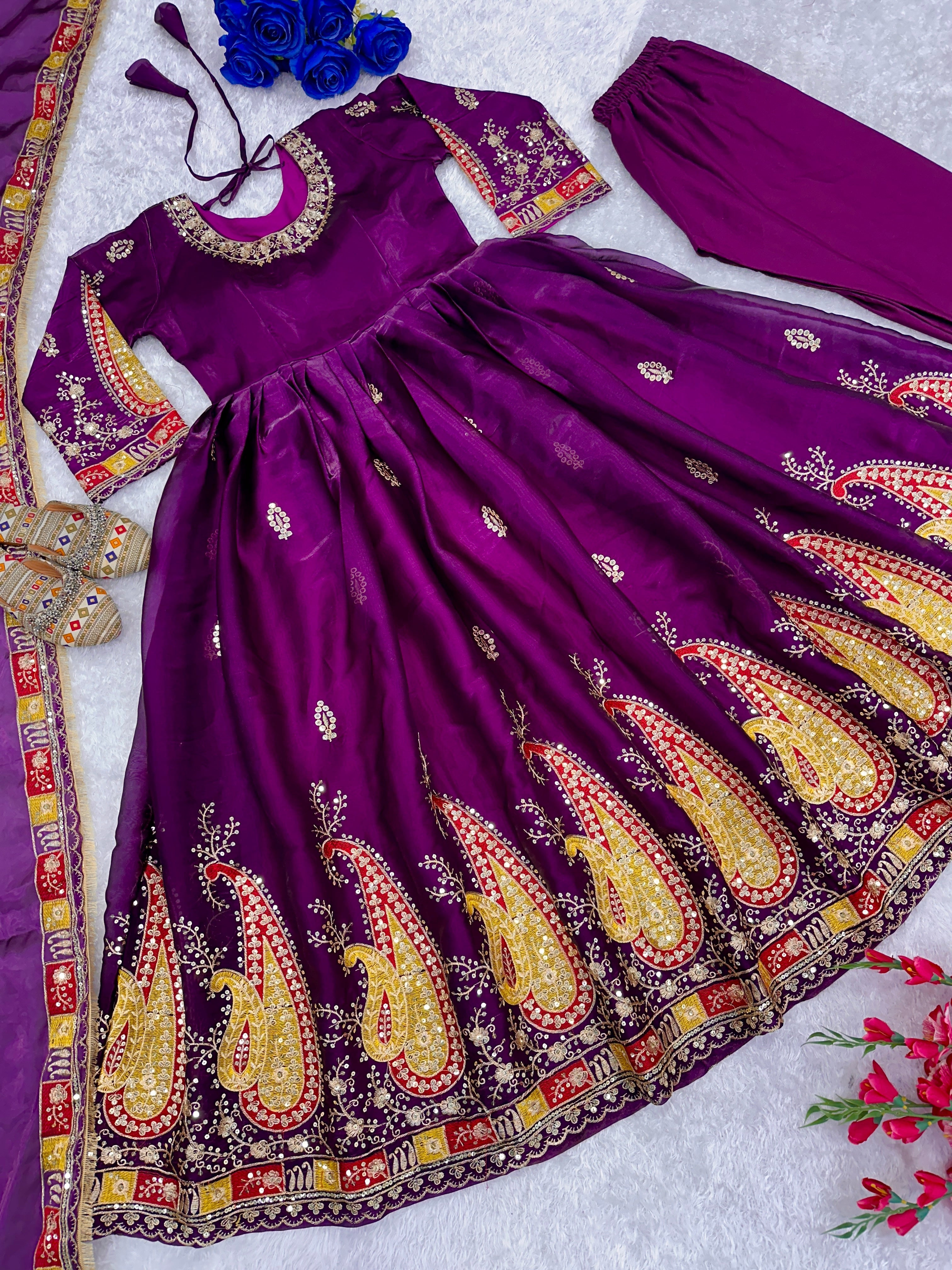 Designer Party Wear Anarkali Gown And Pent With Beautiful Dupatta