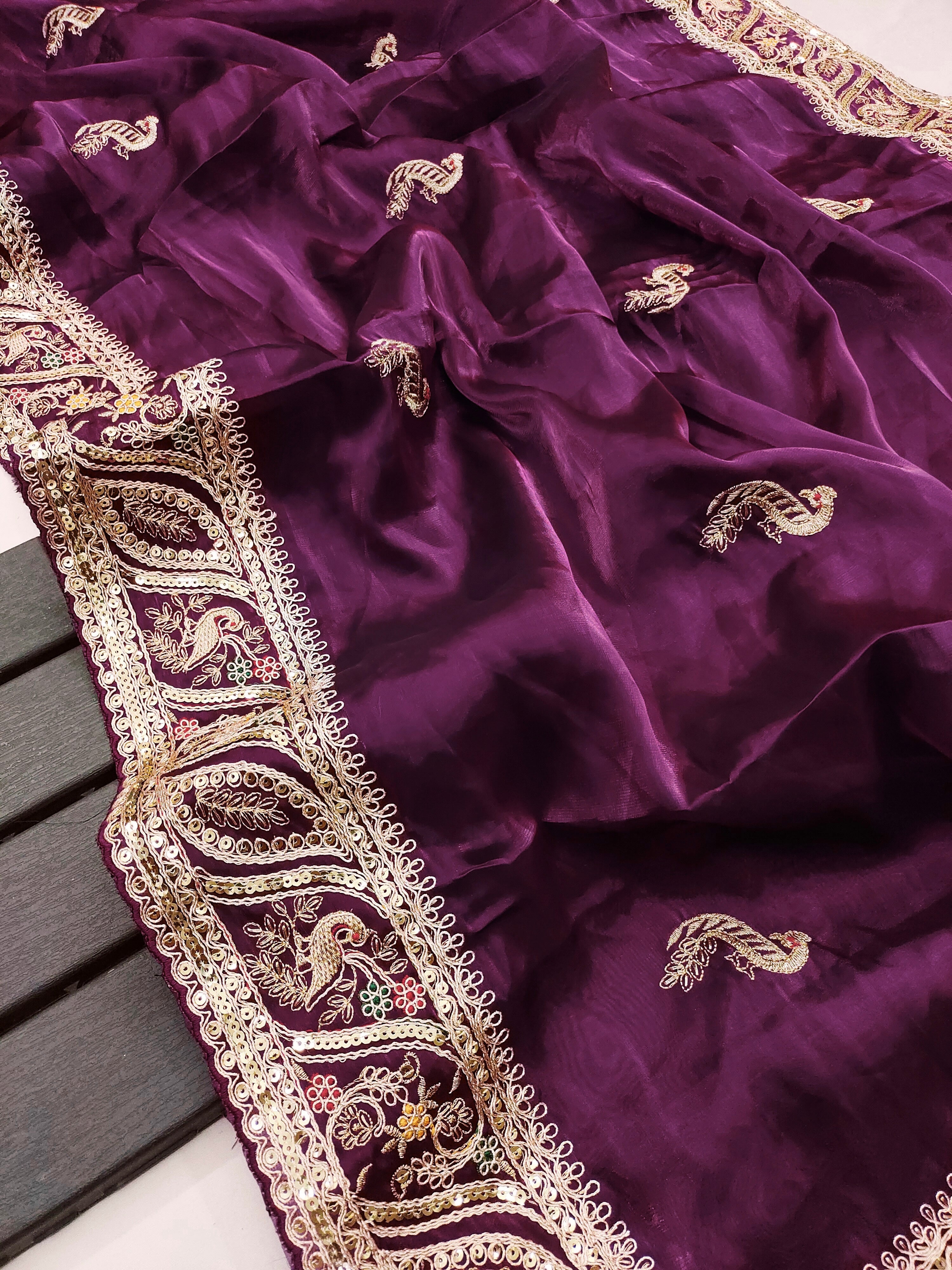 Designer Saree With Embroidery Multi Treads , Coding & Sequins Work