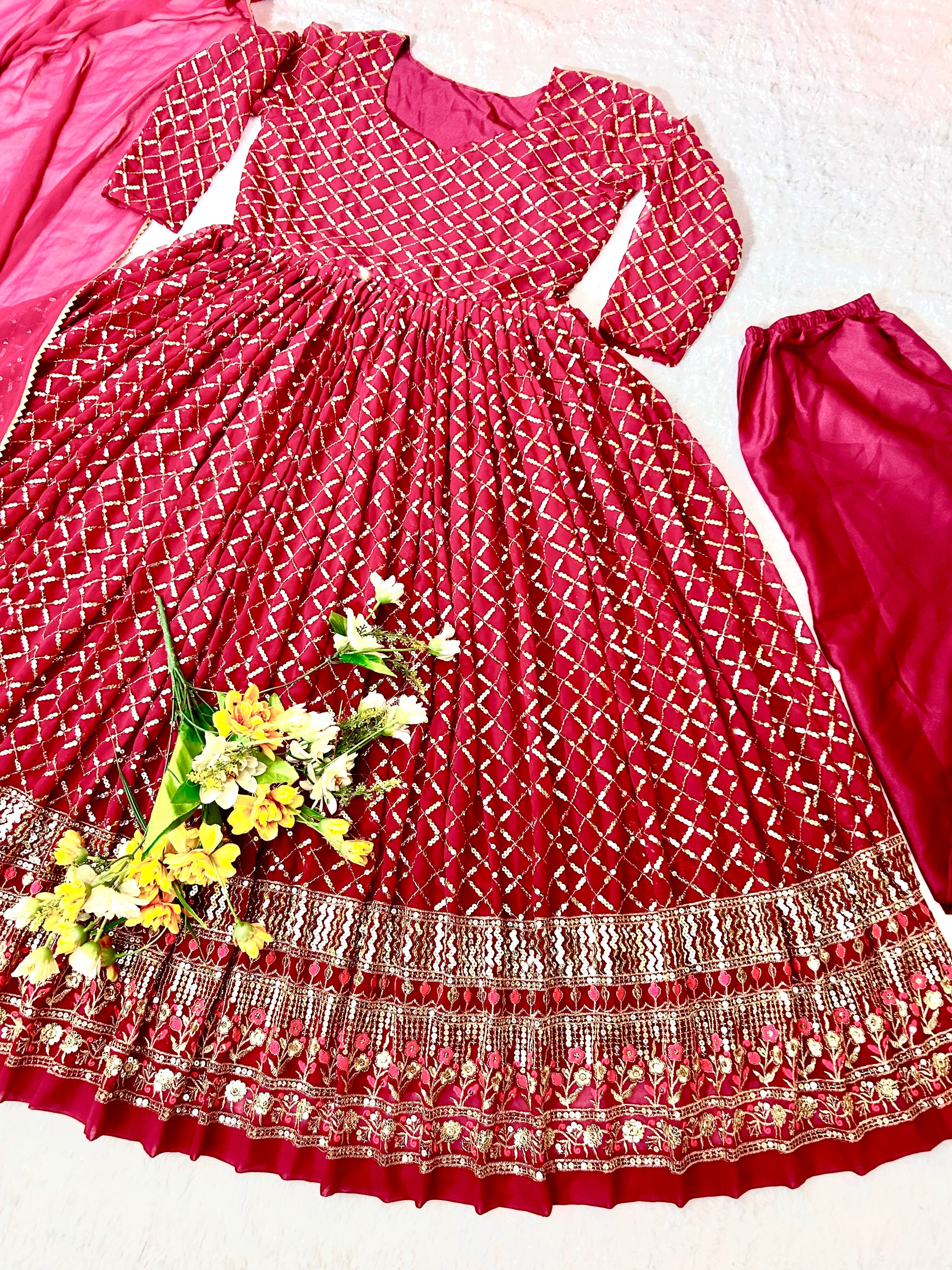 Party Wear Designer Anarkali Gown, Pent And Dupatta