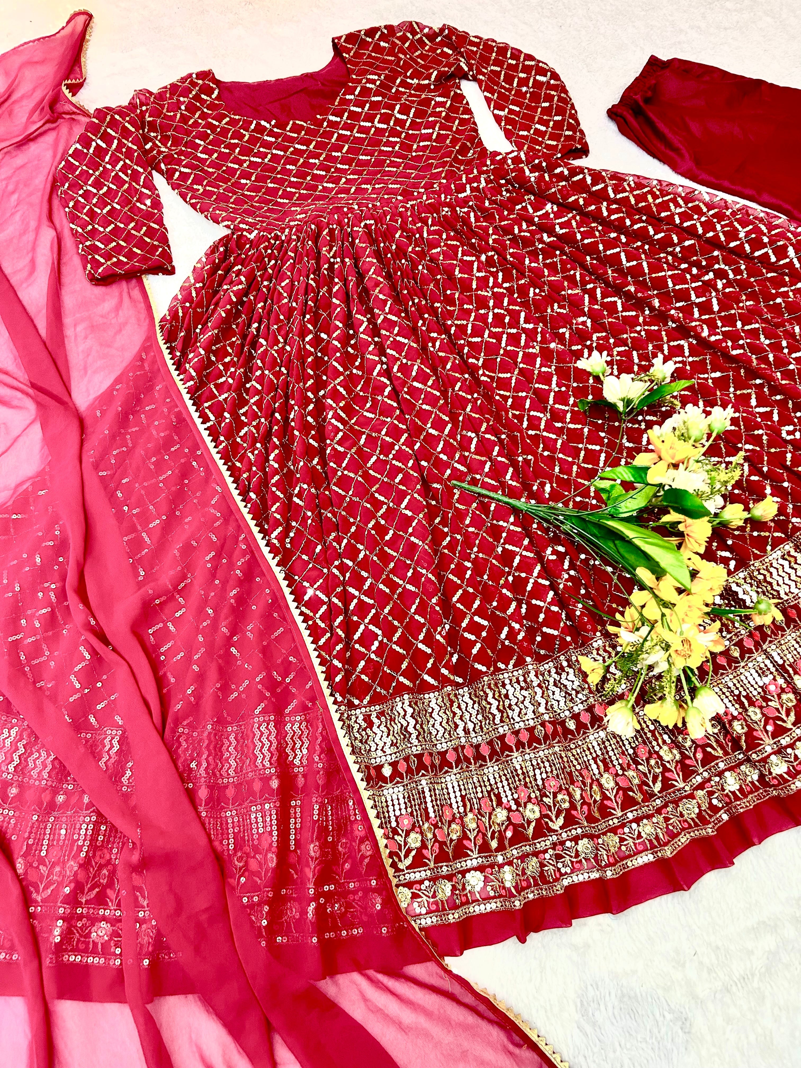 Party Wear Designer Anarkali Gown, Pent And Dupatta