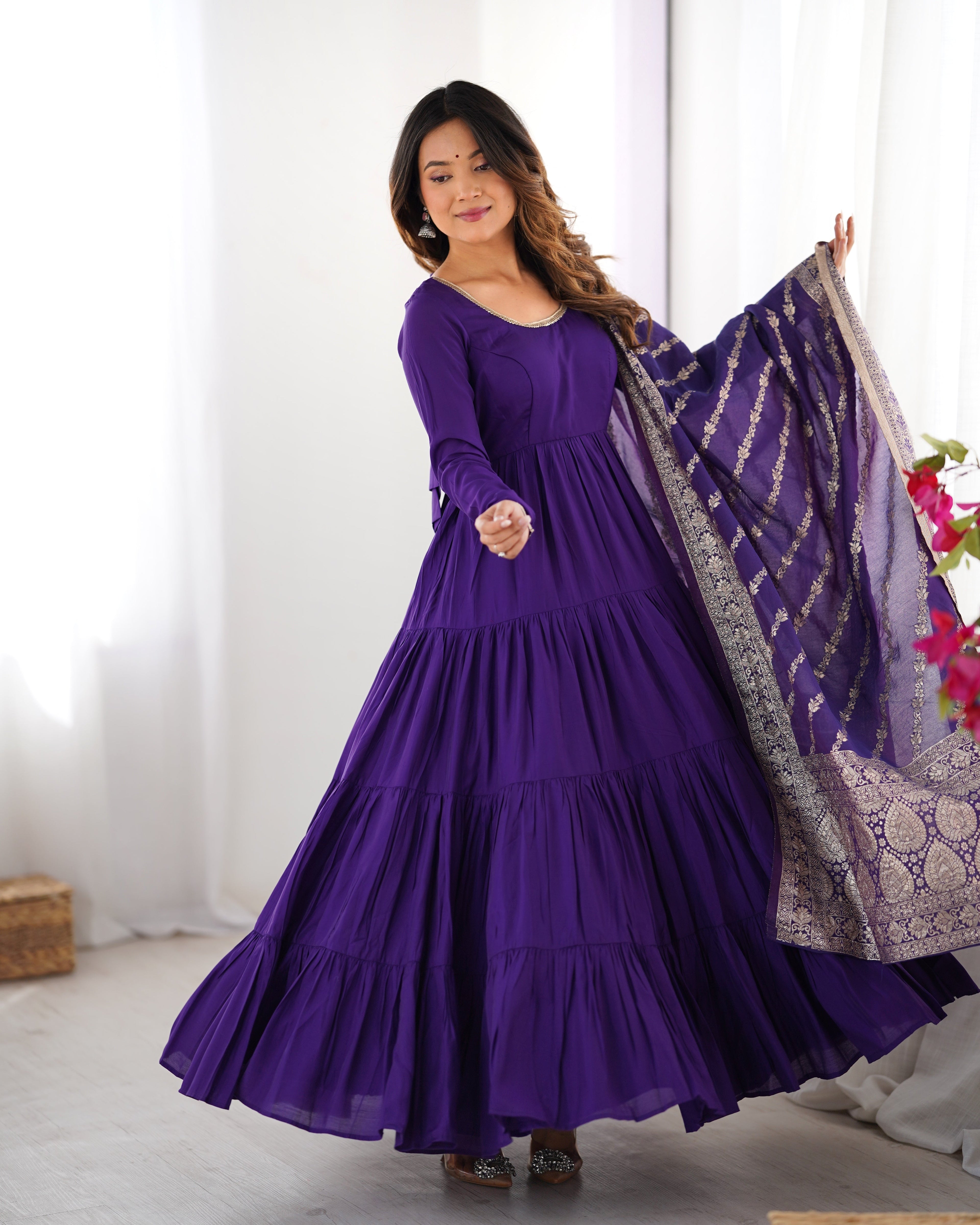 Party Wear Designer Anarkali Gown, Pent And Dupatta