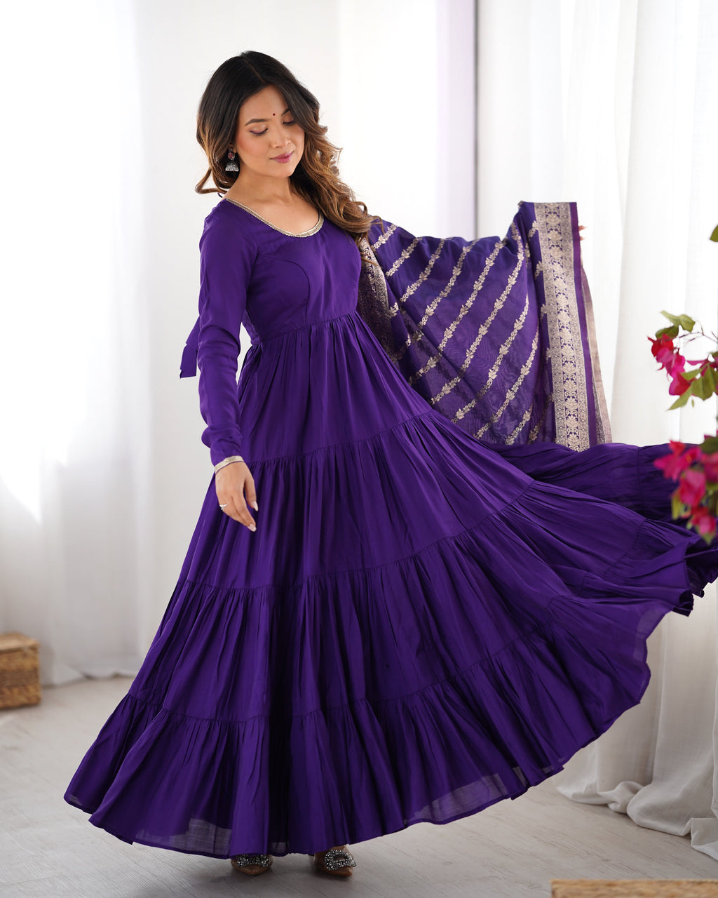 Party Wear Designer Anarkali Gown, Pent And Dupatta