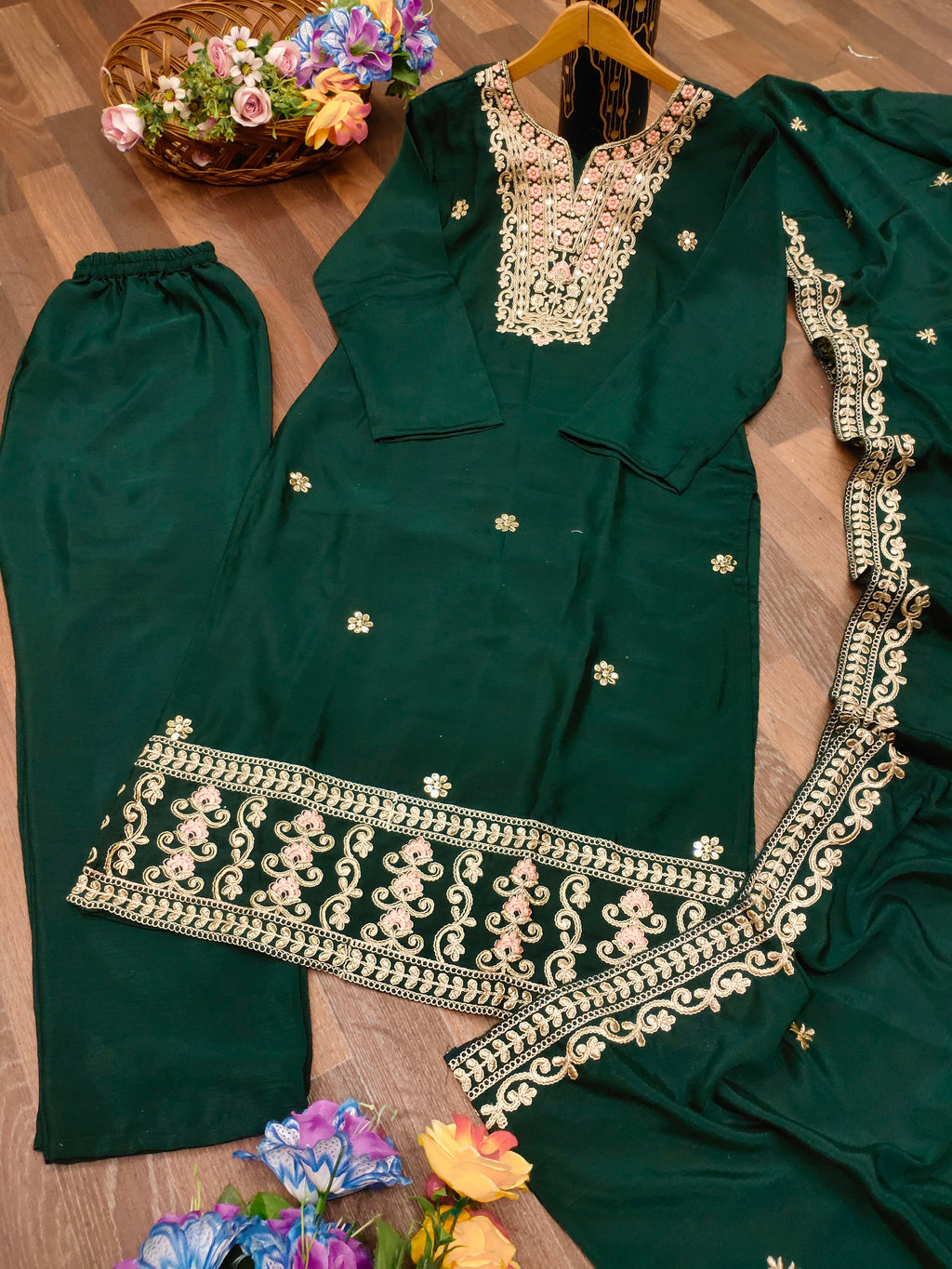 Beautiful Suit Set With Coding Sequence Embroidered Work