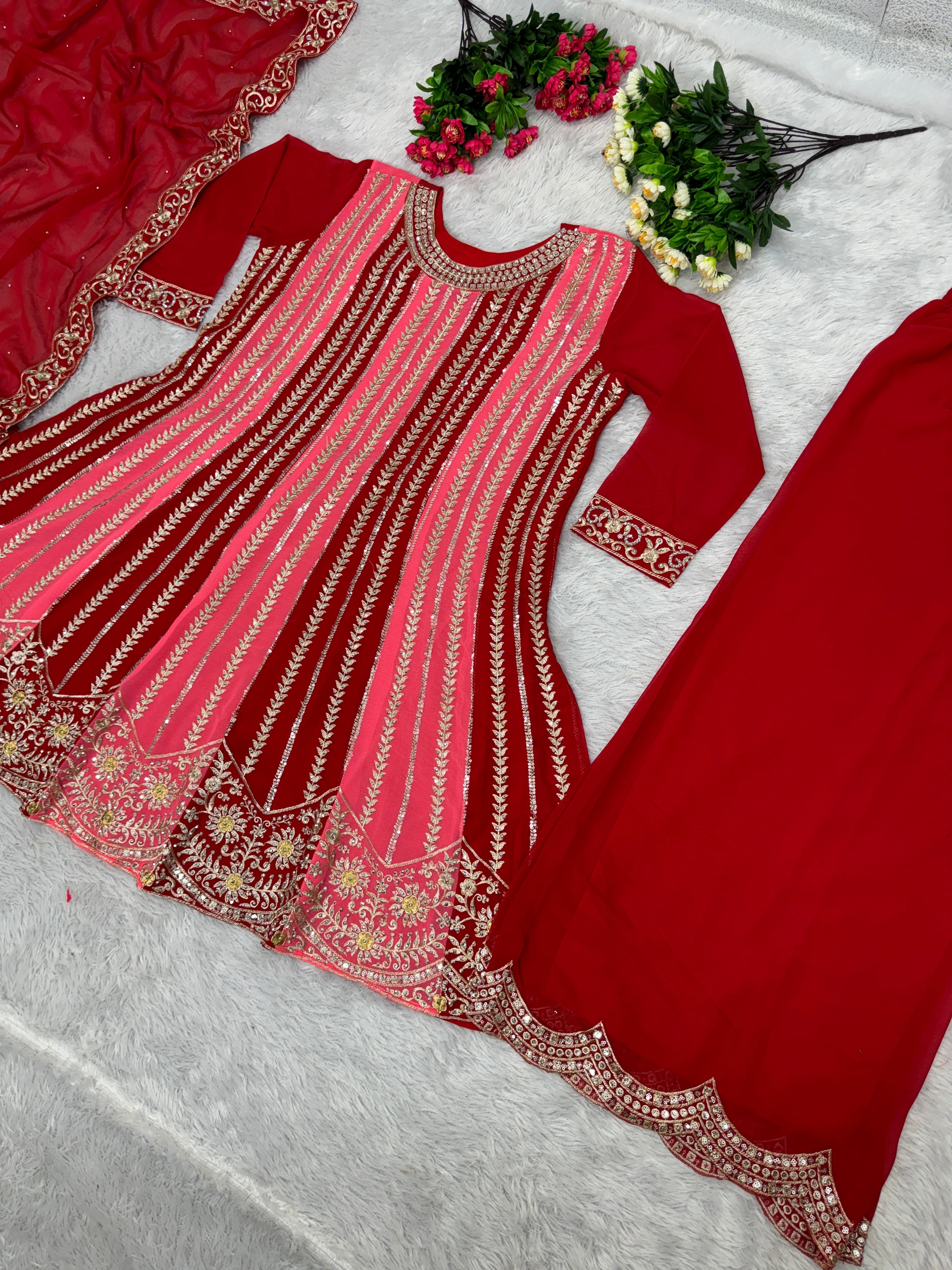 Designer Top Plazzo And Dupatta With Stone Hand Work