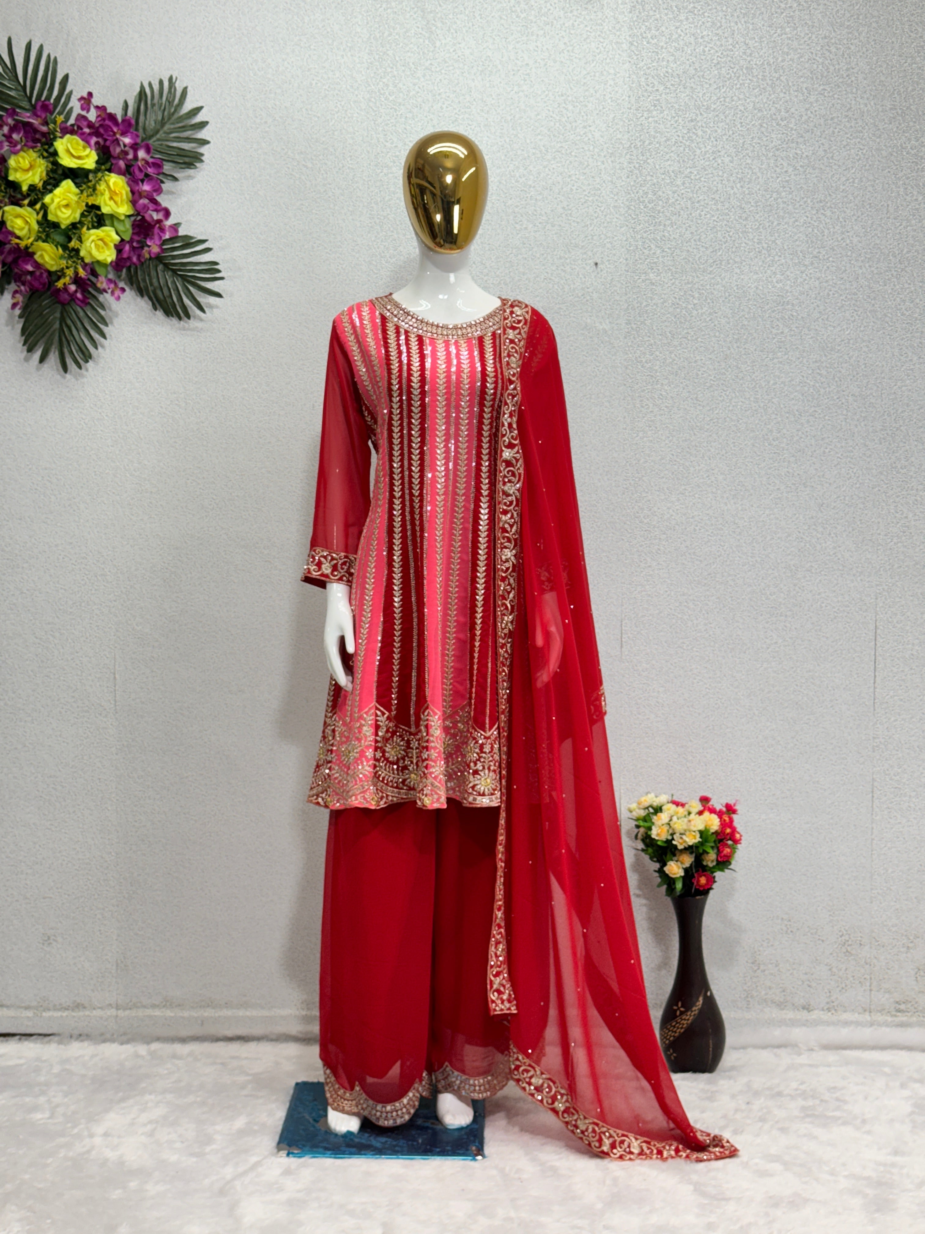 Designer Top Plazzo And Dupatta With Stone Hand Work