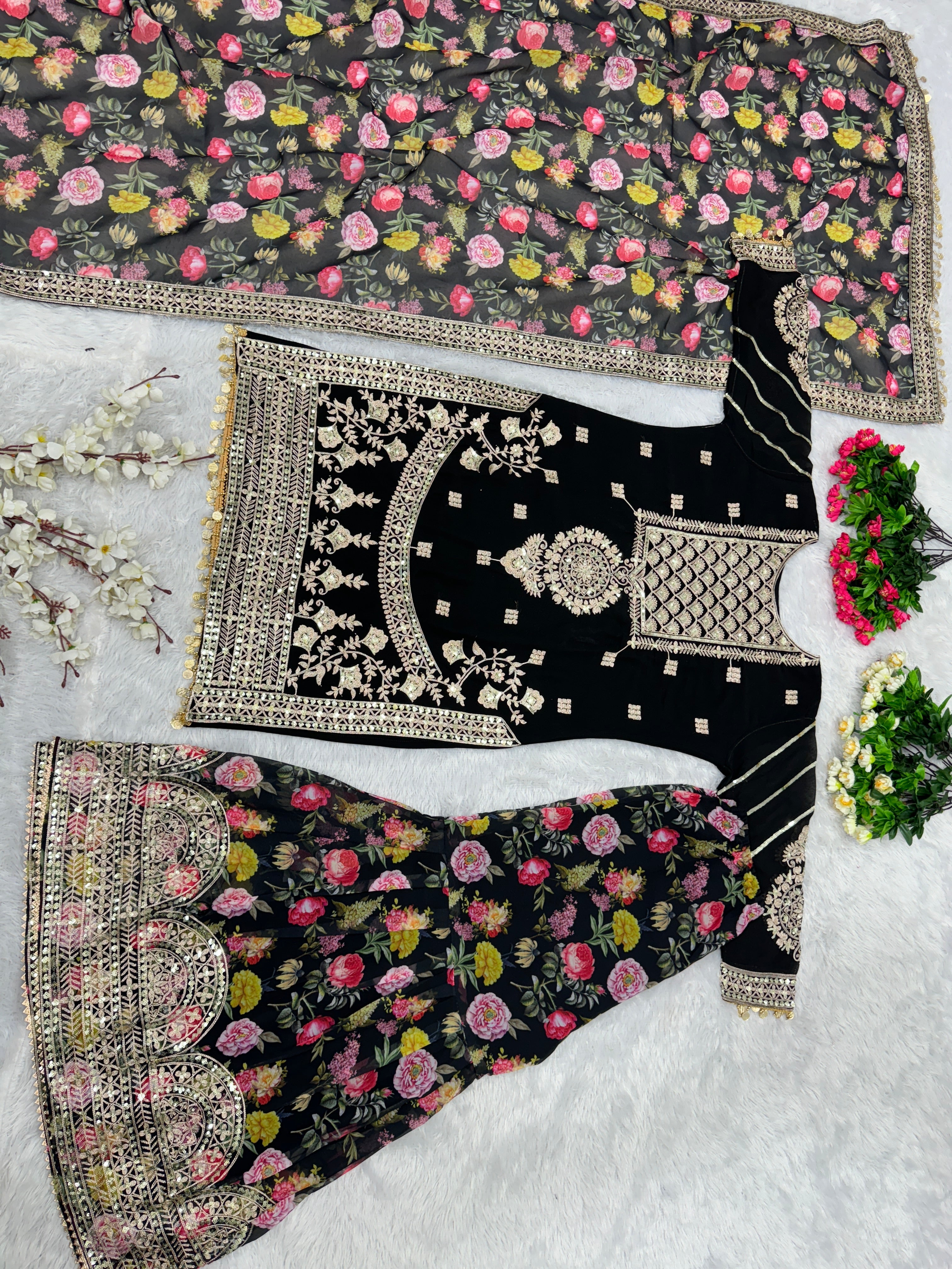 Beautiful Party Wear Top Plazzo And Dupatta With Digital Print