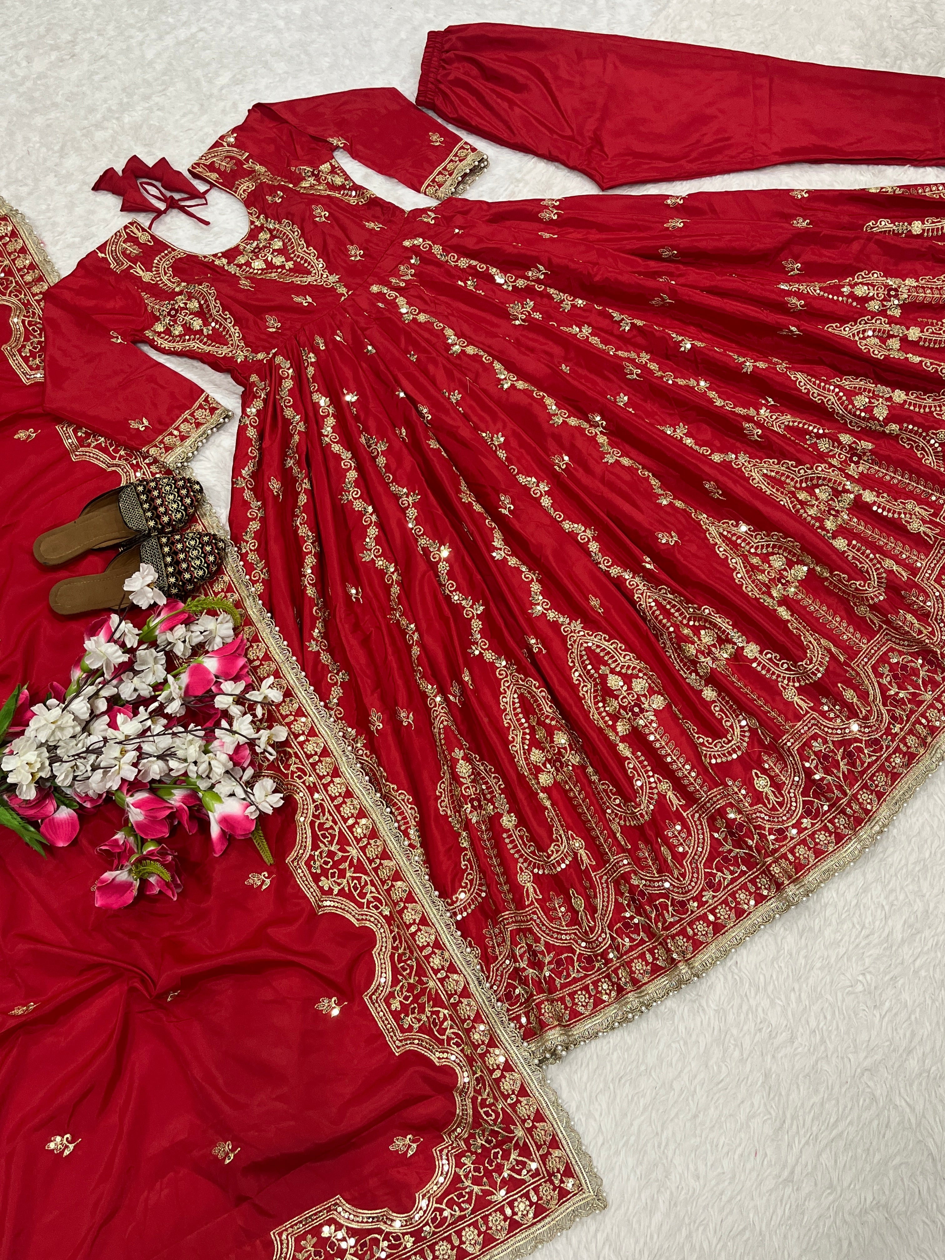 Party Wear Look Anarkali Gown With Sequence And Embroidery Work