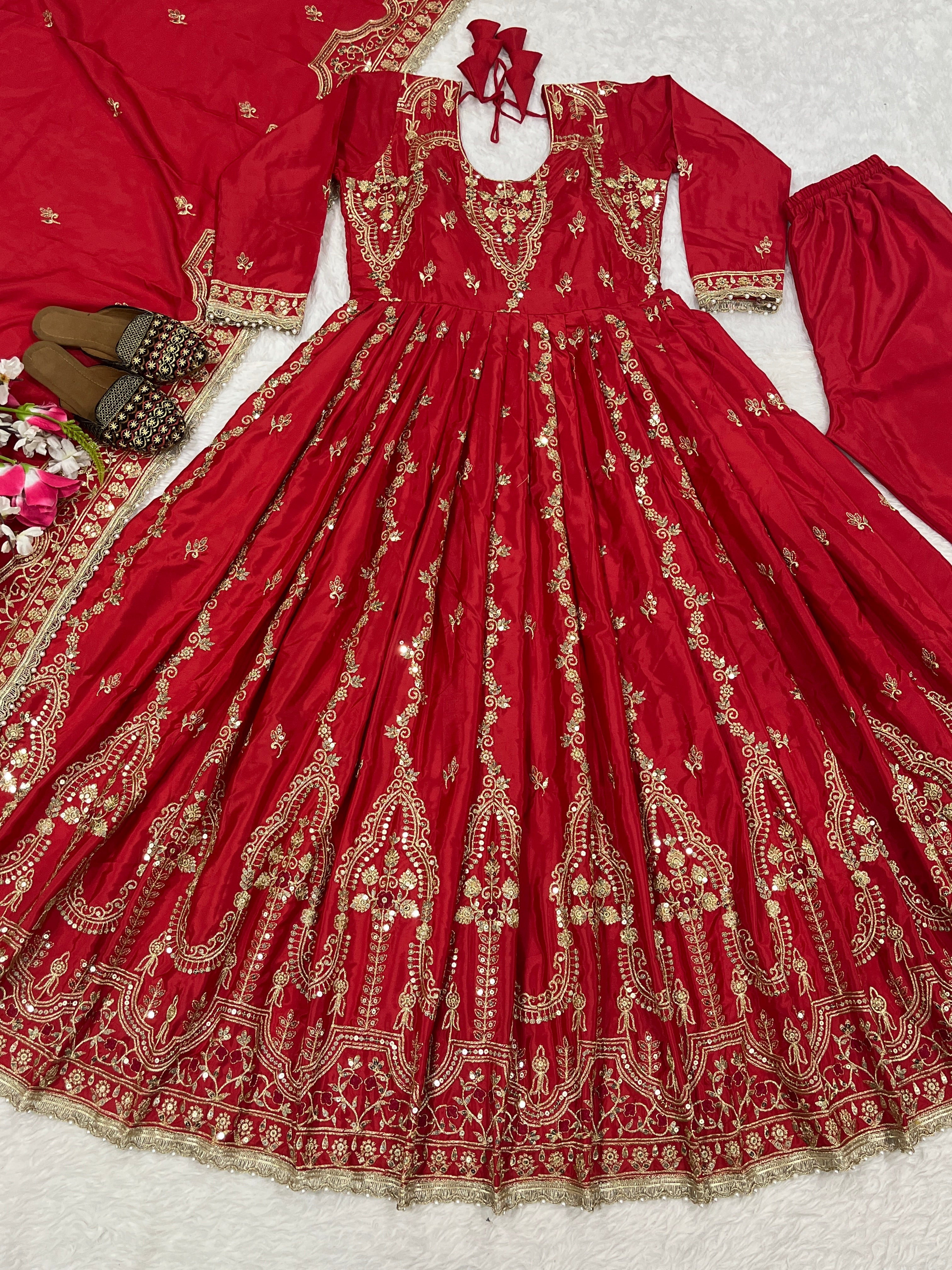 Party Wear Look Anarkali Gown With Sequence And Embroidery Work