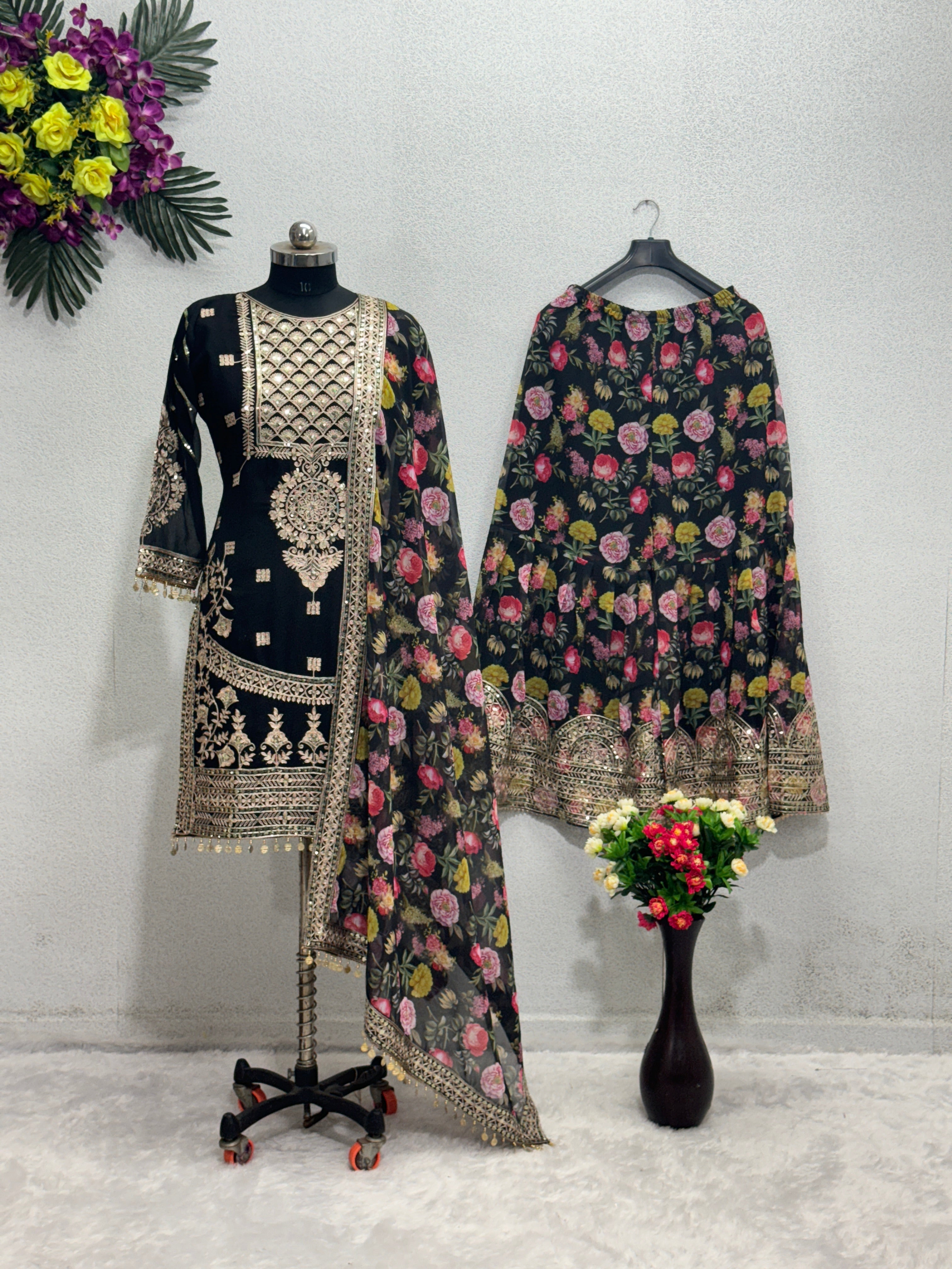 Beautiful Party Wear Top Plazzo And Dupatta With Digital Print