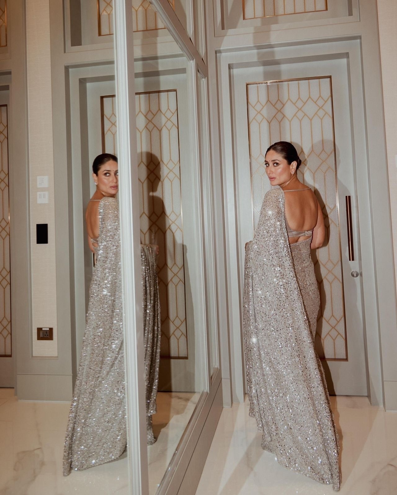 दोहरी अनुक्रम कढ़ाई काम के साथ पार्टी पहनने सुंदर साड़ी