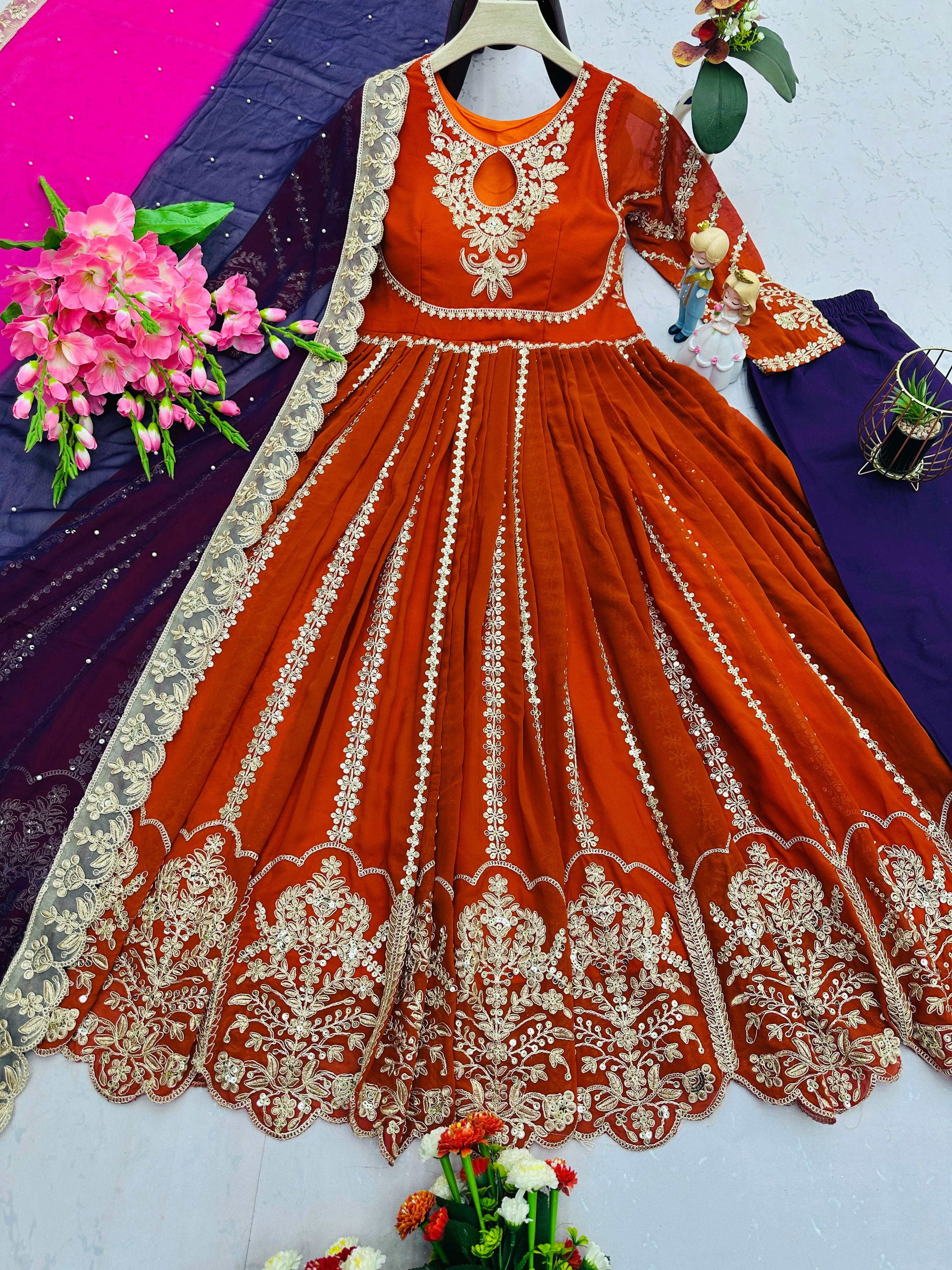 Designer Gown With Embroidery Codding & Sequins Work