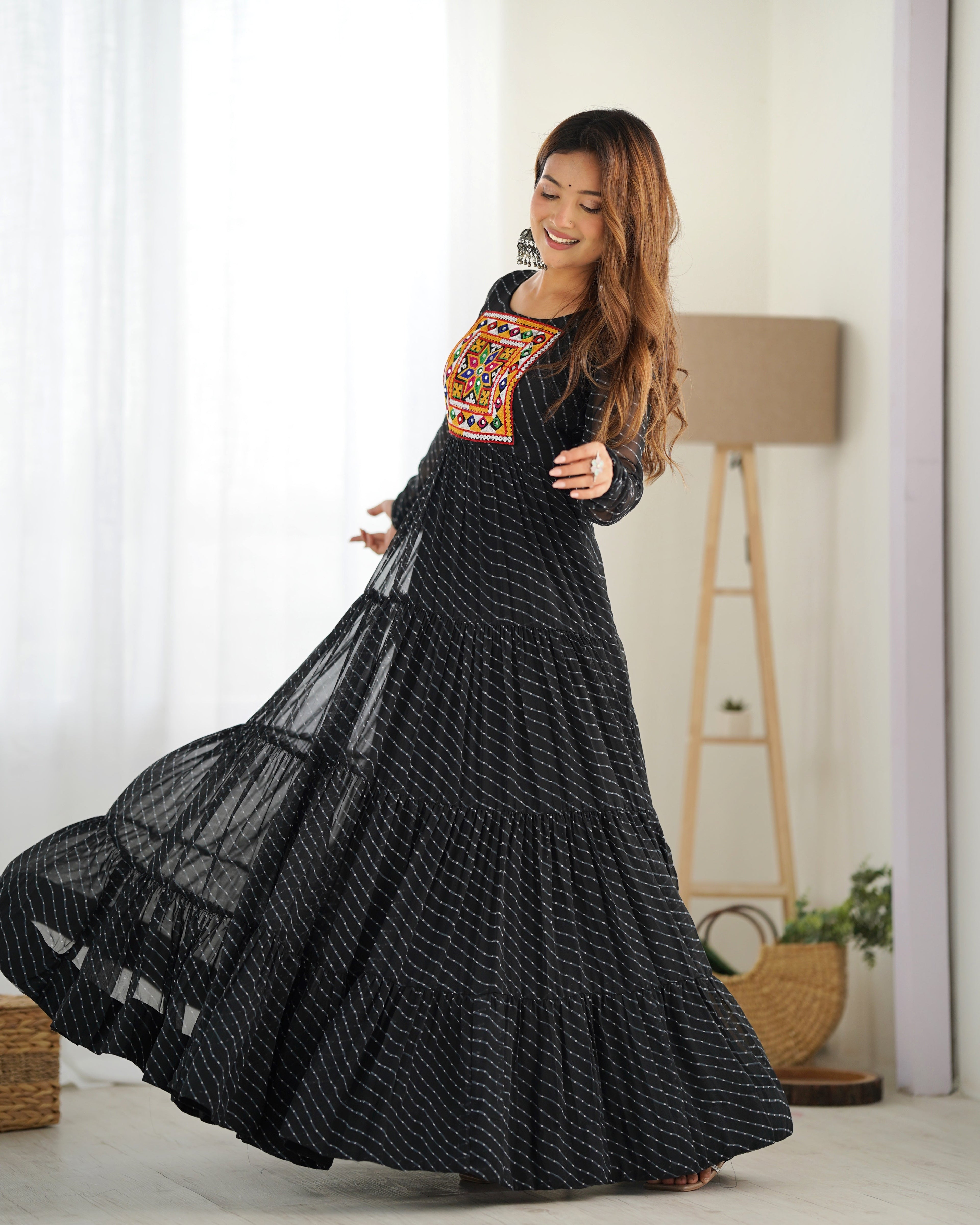 Beautiful Laheriya Print Anarkali Gown