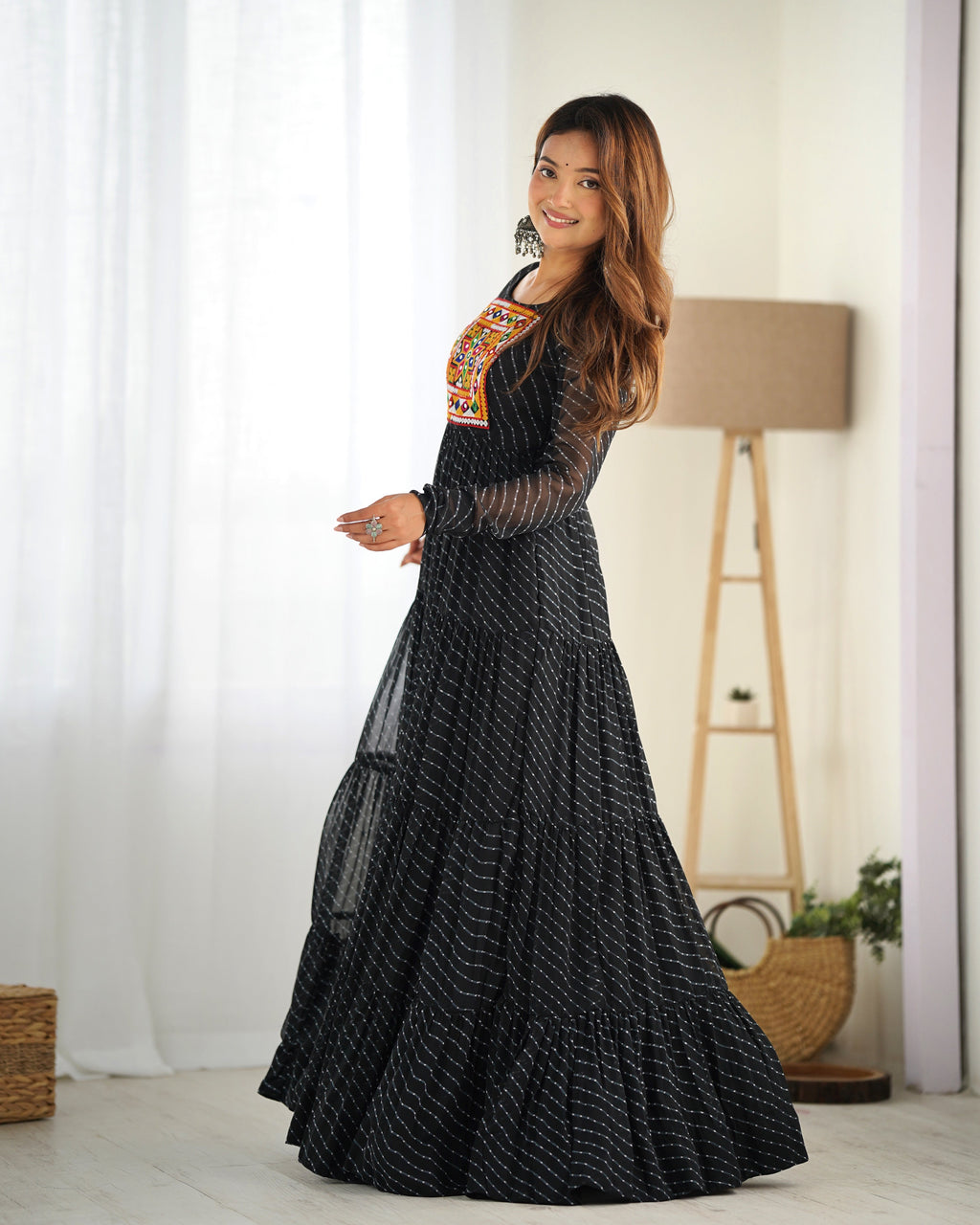 Beautiful Laheriya Print Anarkali Gown