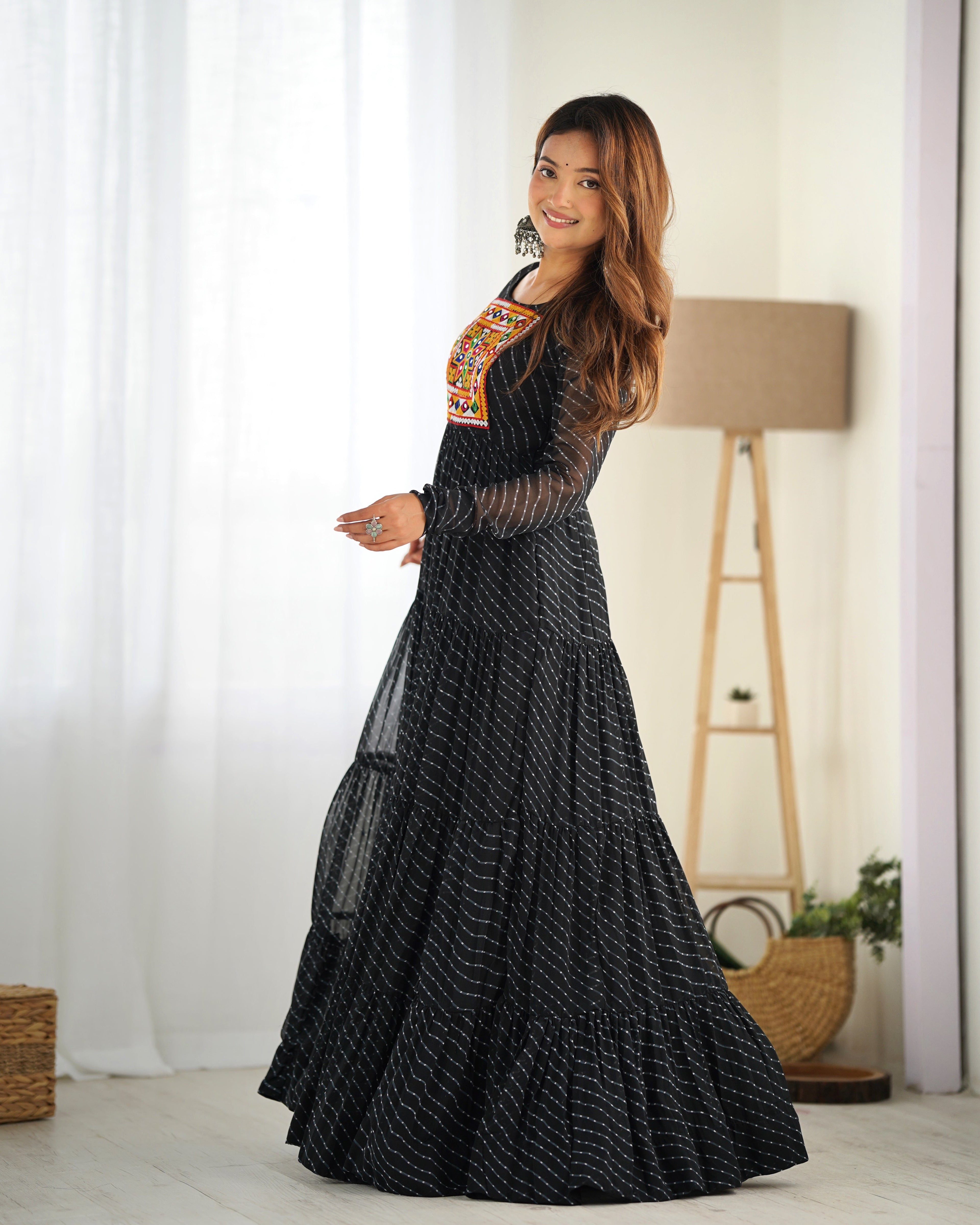 Beautiful Laheriya Print Anarkali Gown