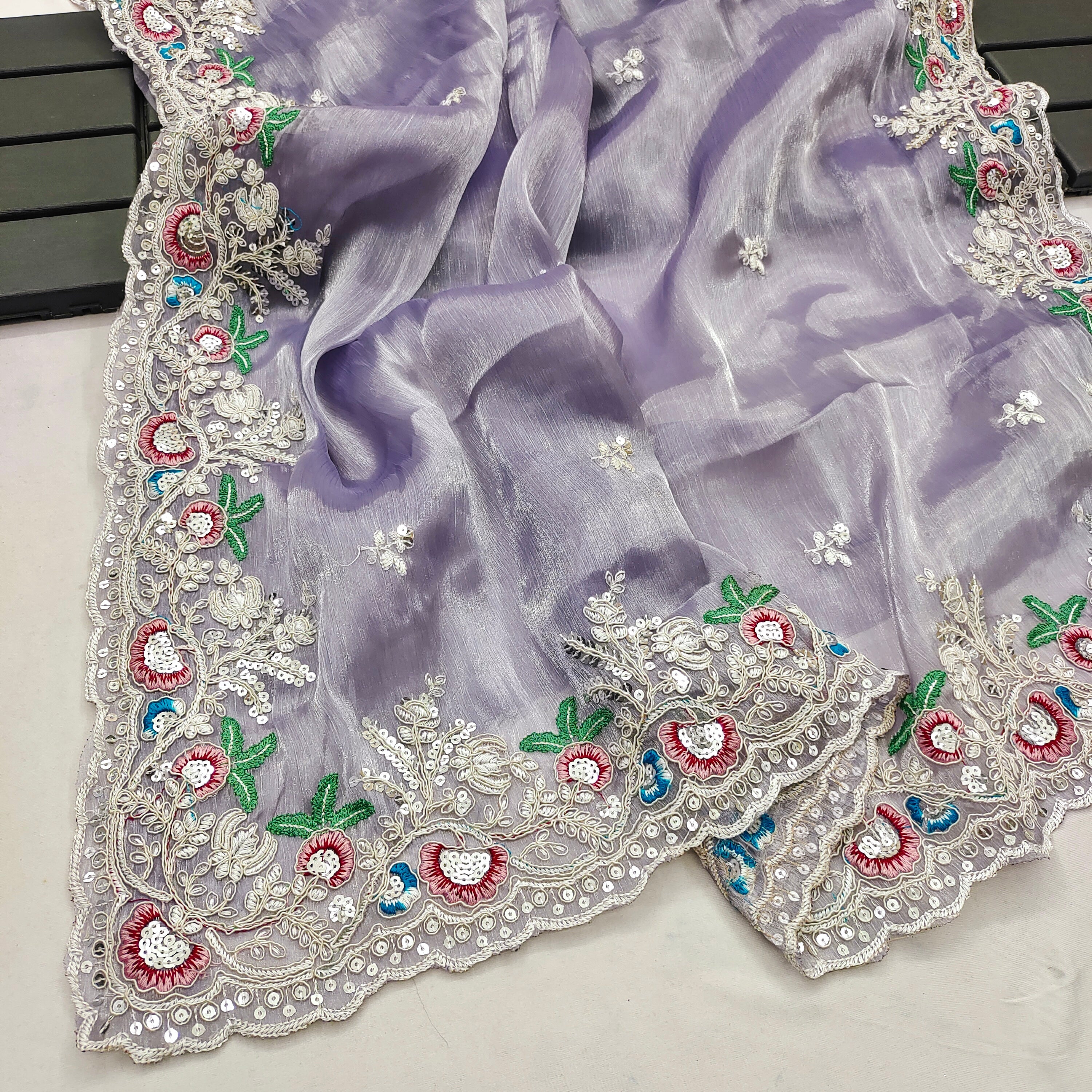 Party Wear Saree With Embroidery Treads, Coding & Sequins Work
