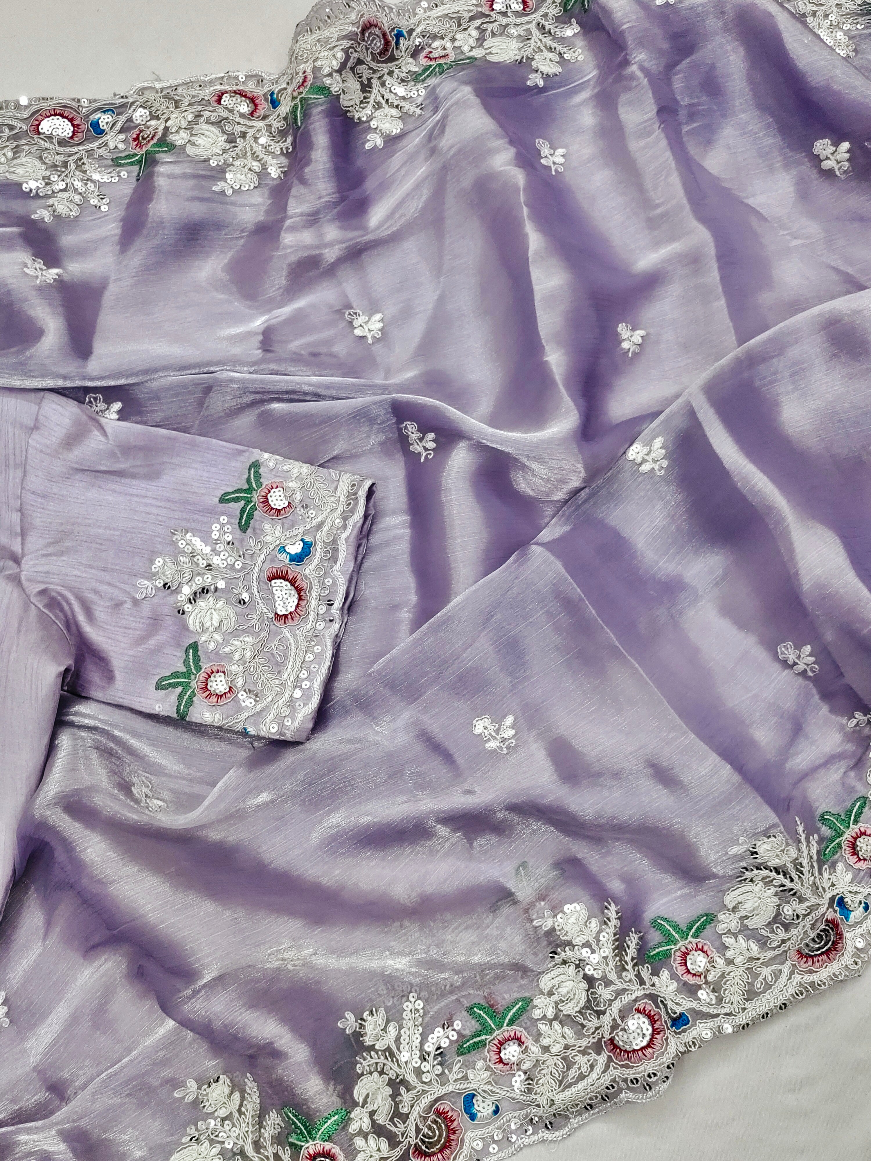 Party Wear Saree With Embroidery Treads, Coding & Sequins Work