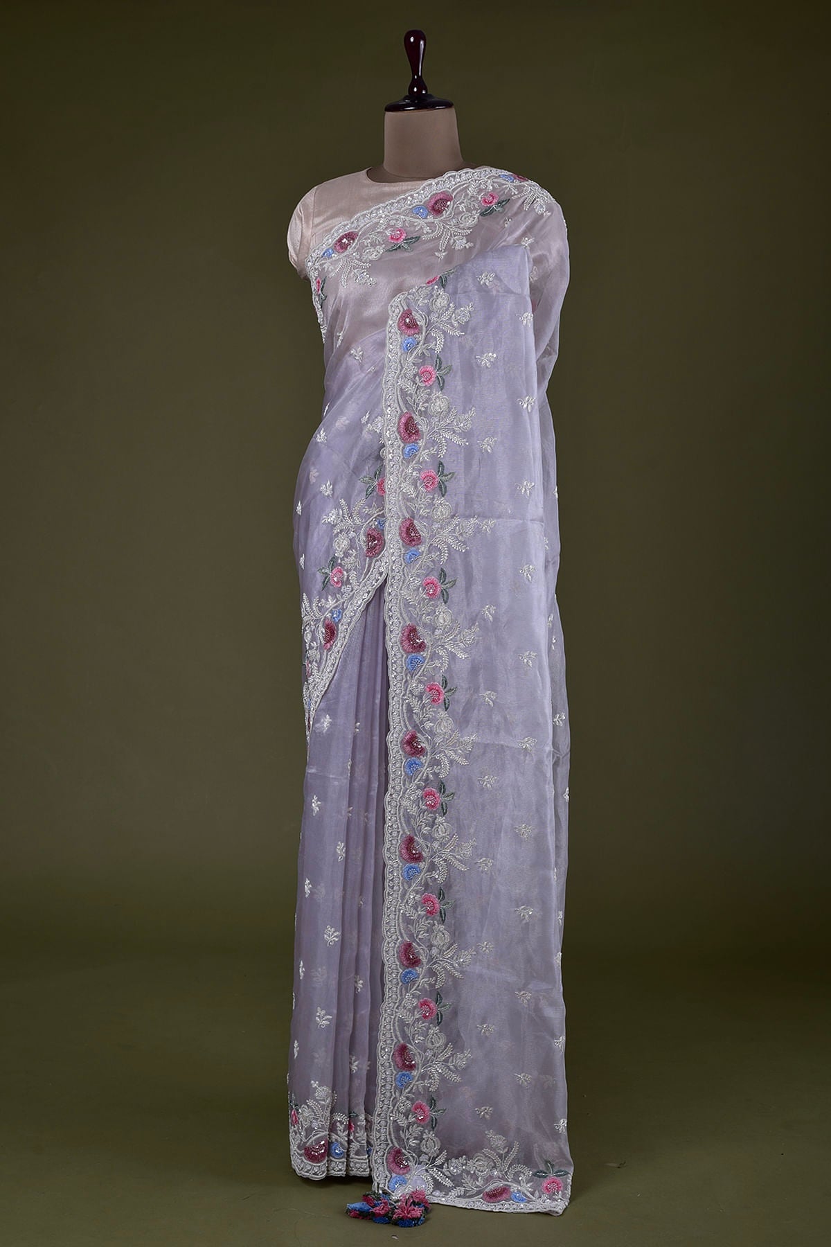 Party Wear Saree With Embroidery Treads, Coding & Sequins Work