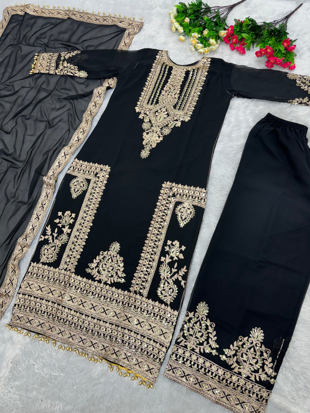 Beautiful Party Wear Top And Plazzo With Dupatta