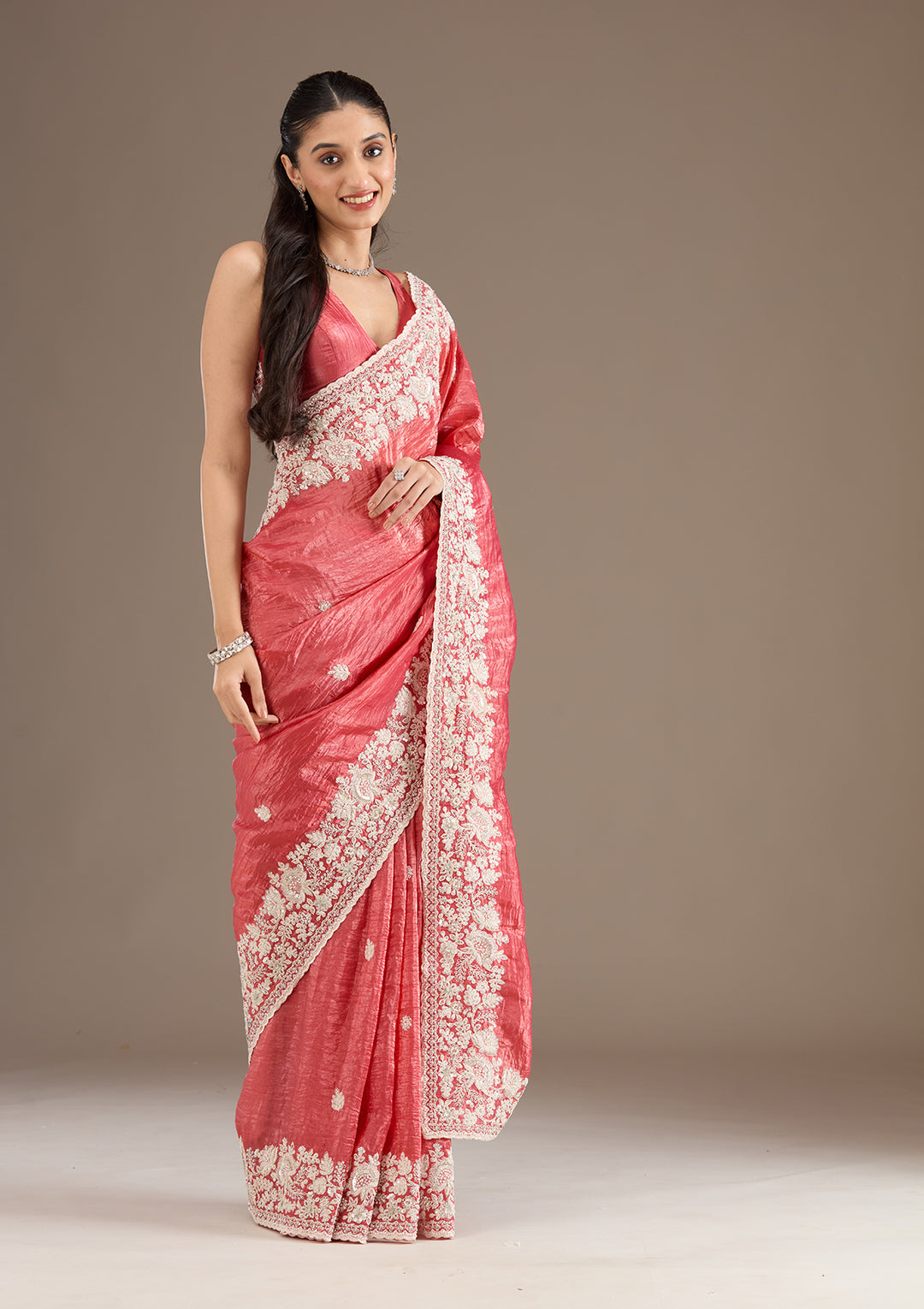 Party Wear Saree With Embroidery Codding & Sequins Work