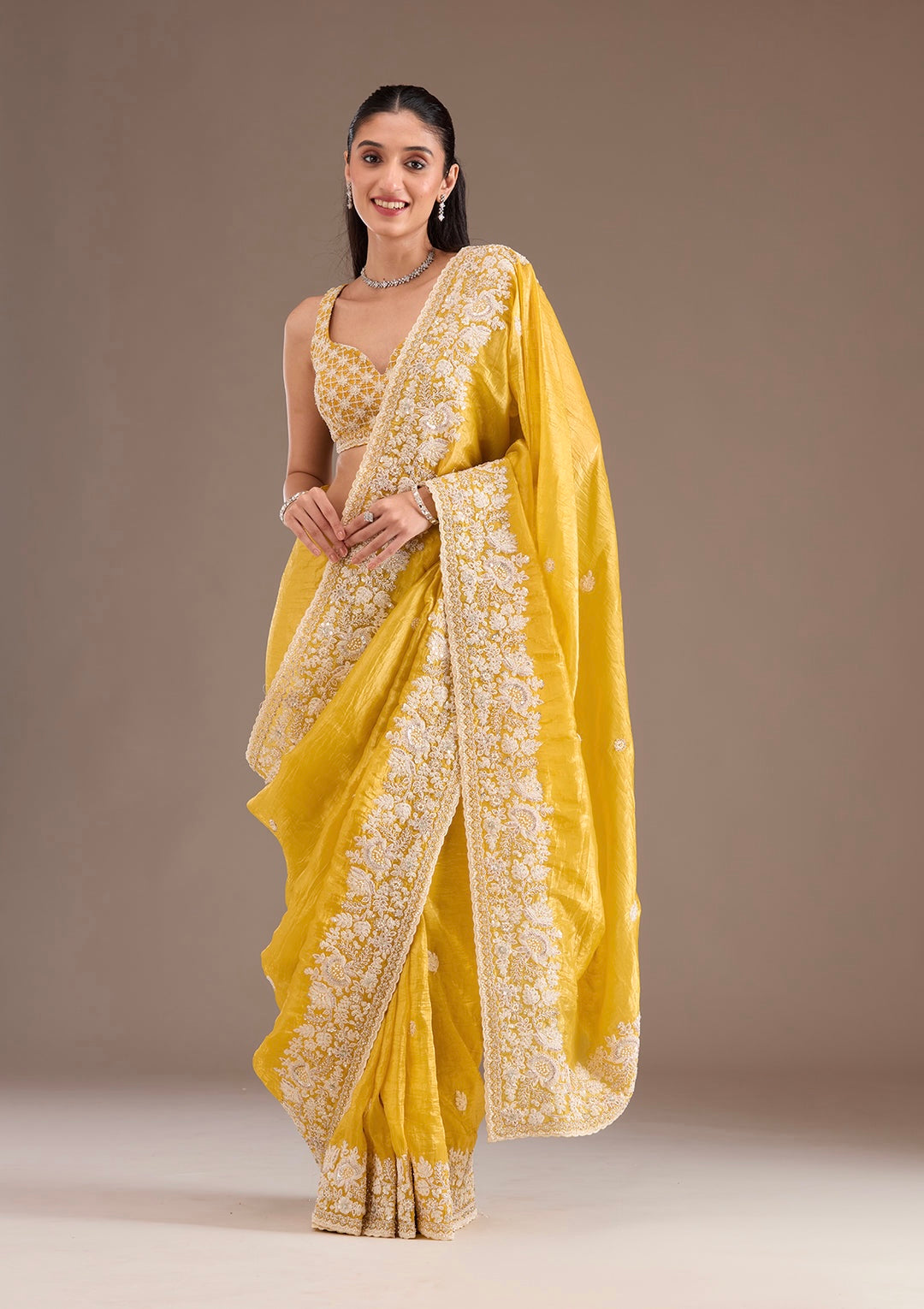 Party Wear Saree With Embroidery Codding & Sequins Work