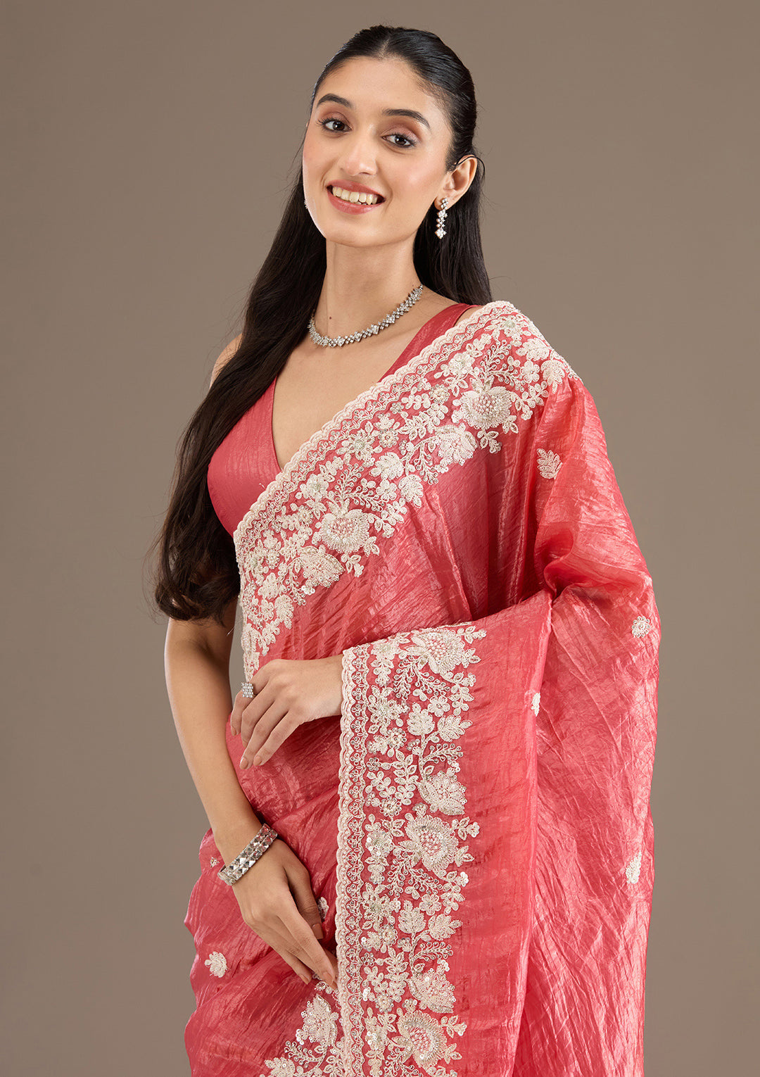Party Wear Saree With Embroidery Codding & Sequins Work