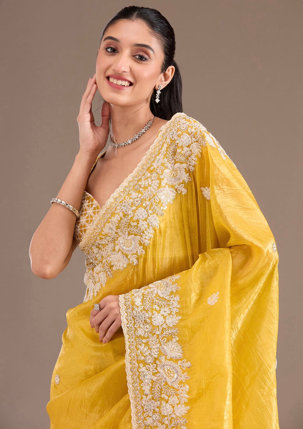 Party Wear Saree With Embroidery Codding & Sequins Work