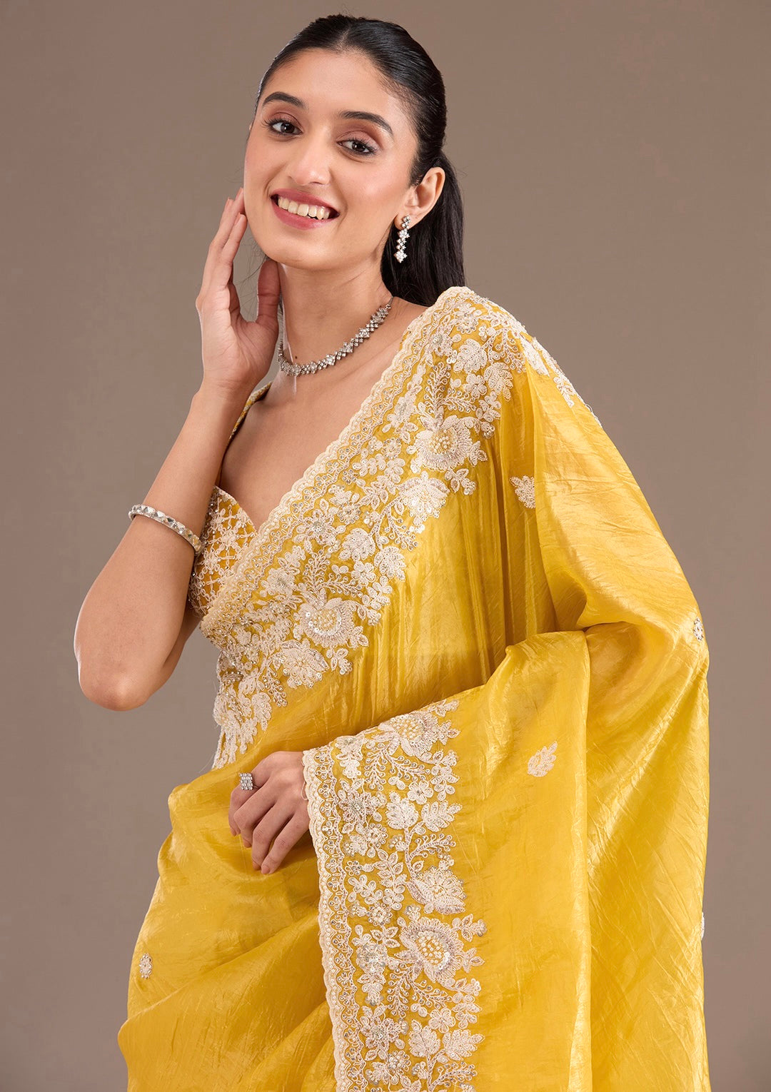 Party Wear Saree With Embroidery Codding & Sequins Work