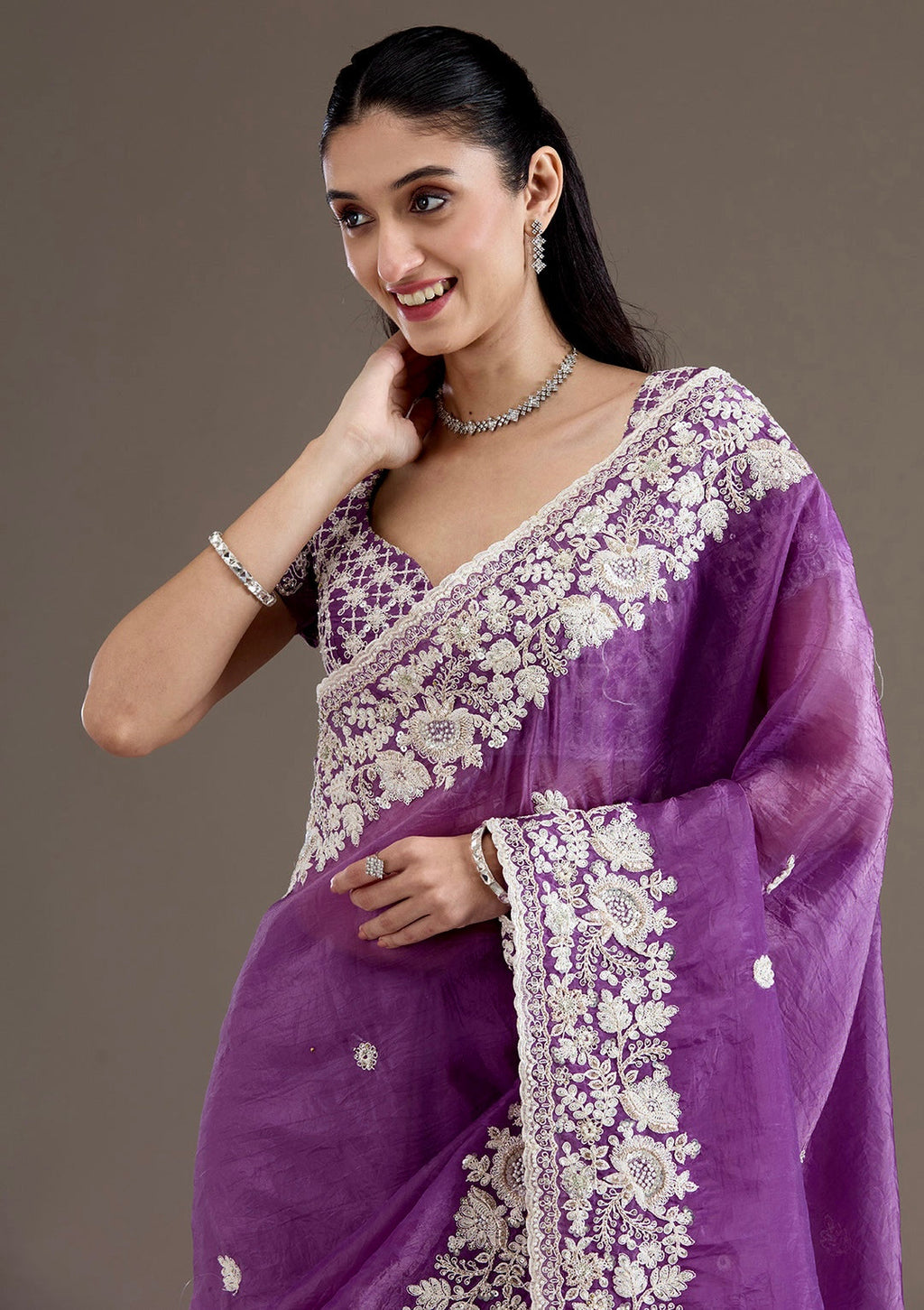 Party Wear Saree With Embroidery Codding & Sequins Work