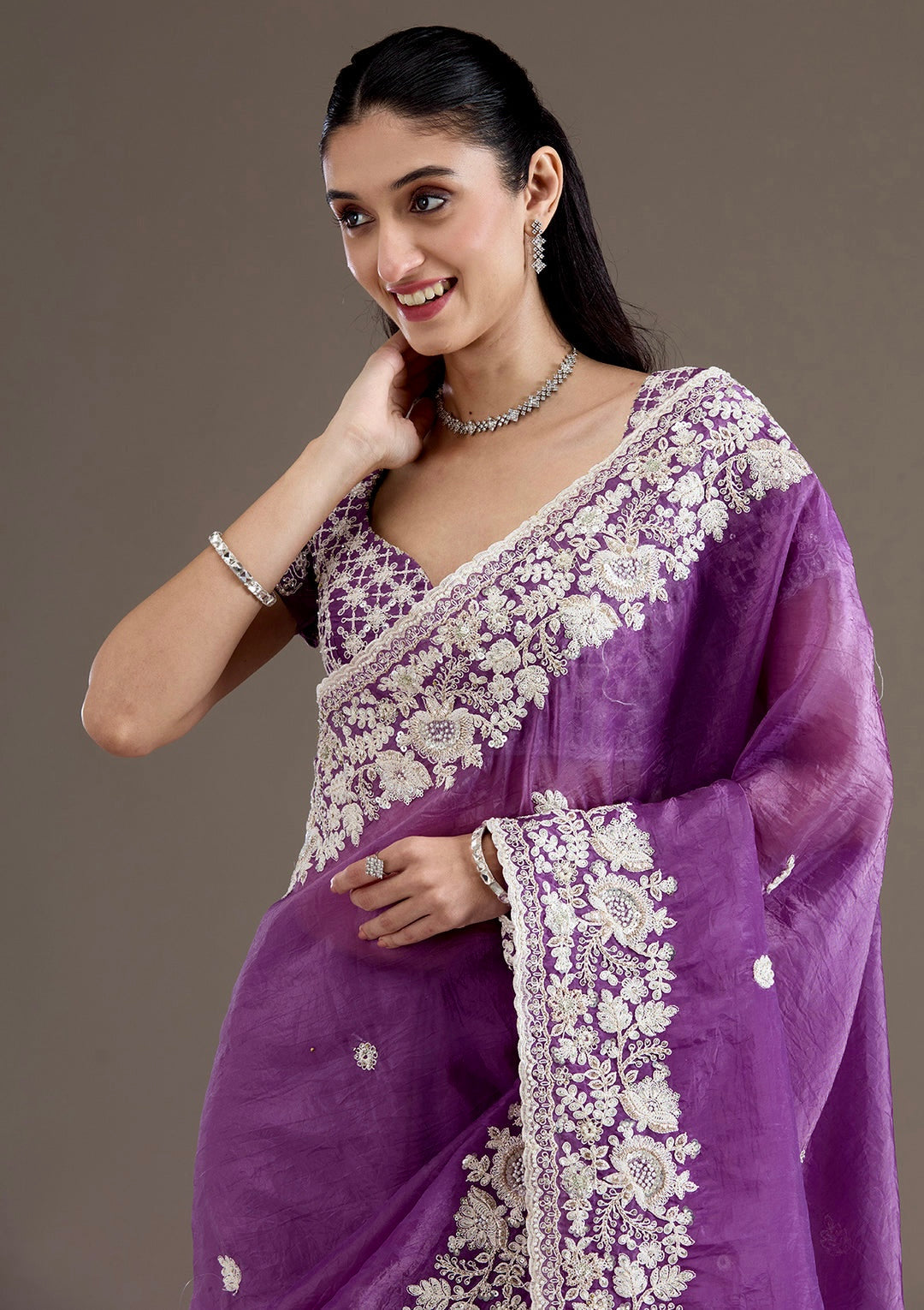 Party Wear Saree With Embroidery Codding & Sequins Work