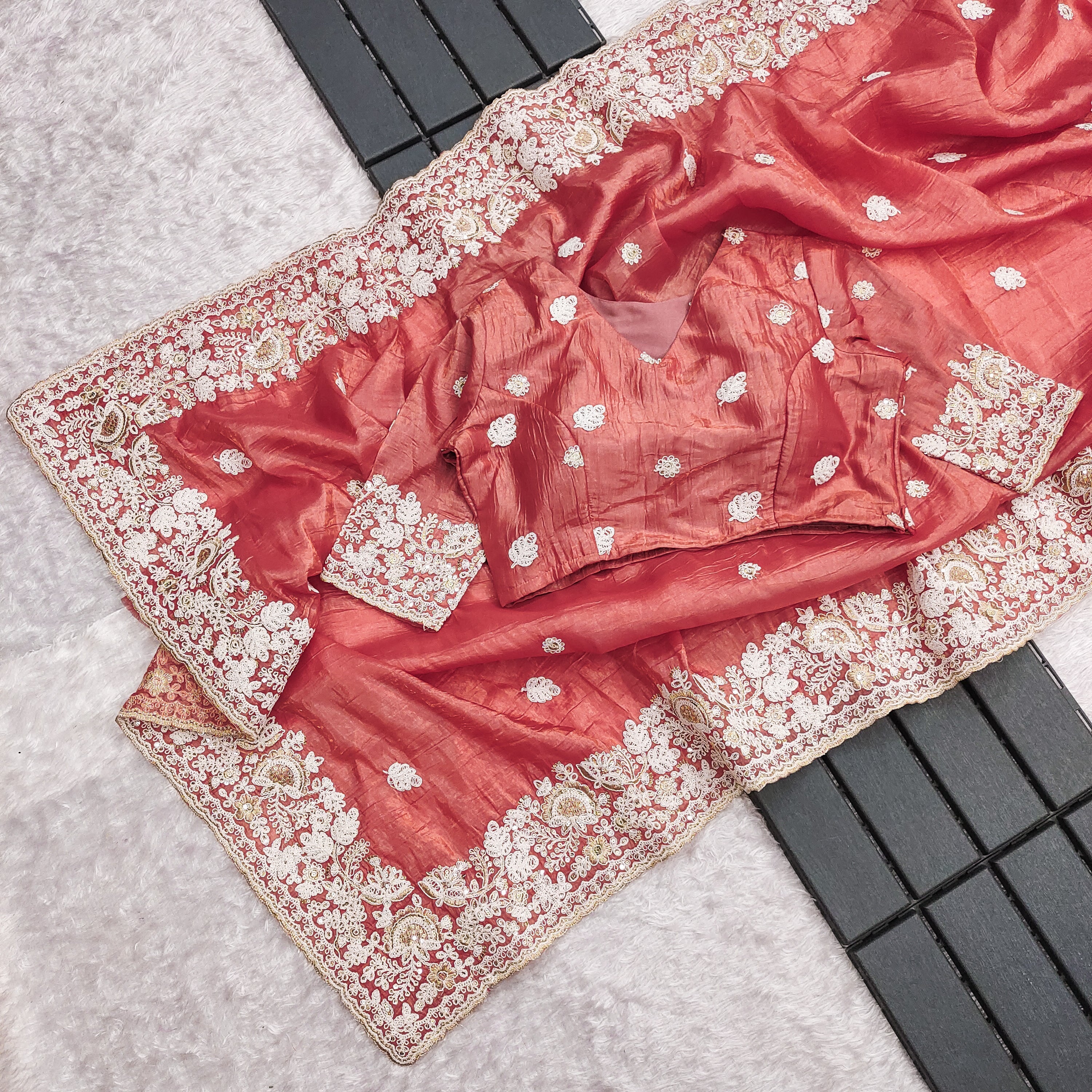 Party Wear Saree With Embroidery Codding & Sequins Work