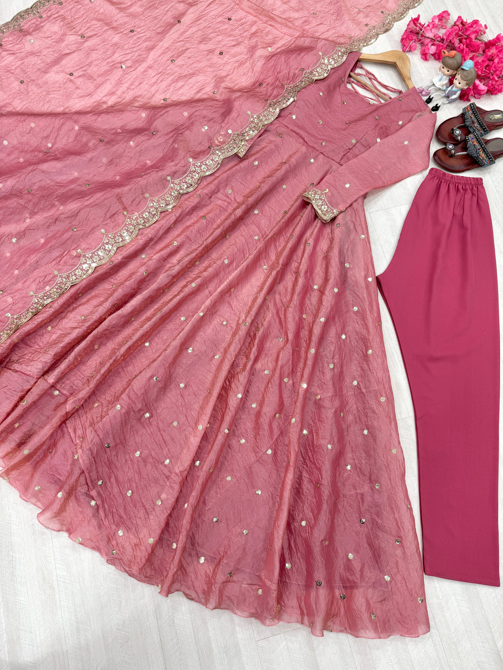 Designer Party Wear Look Fancy Gown, Dupatta & Bottom