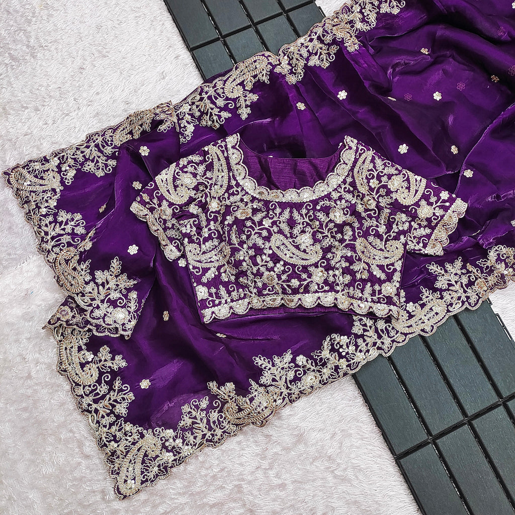 Party Wear Saree With Embroidery Codding & Sequins Work