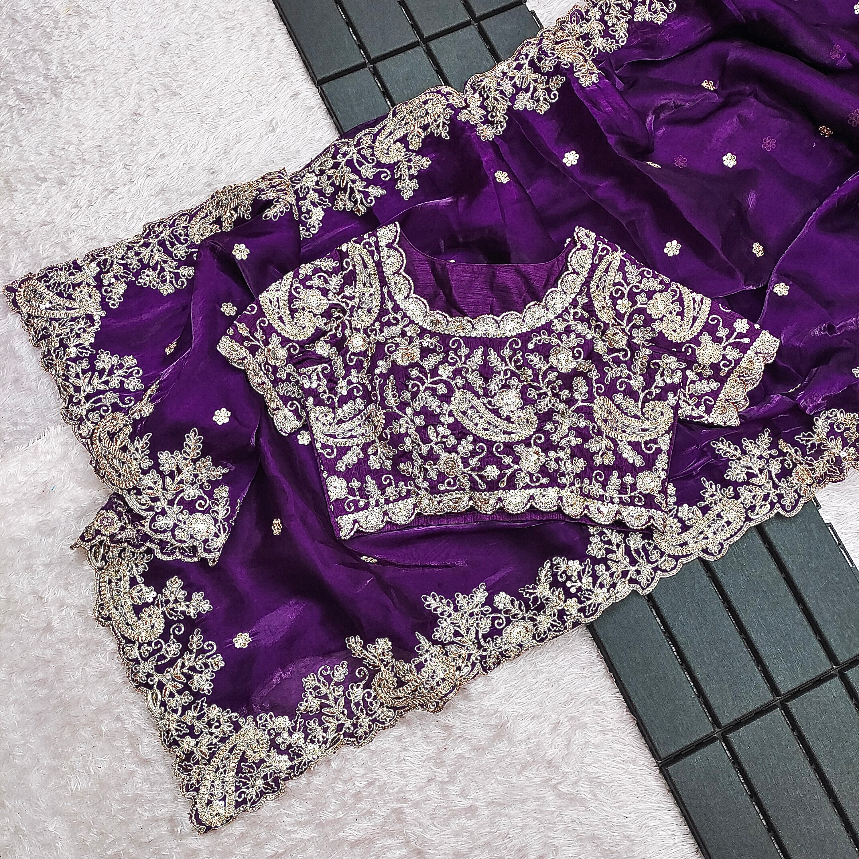 Party Wear Saree With Embroidery Codding & Sequins Work