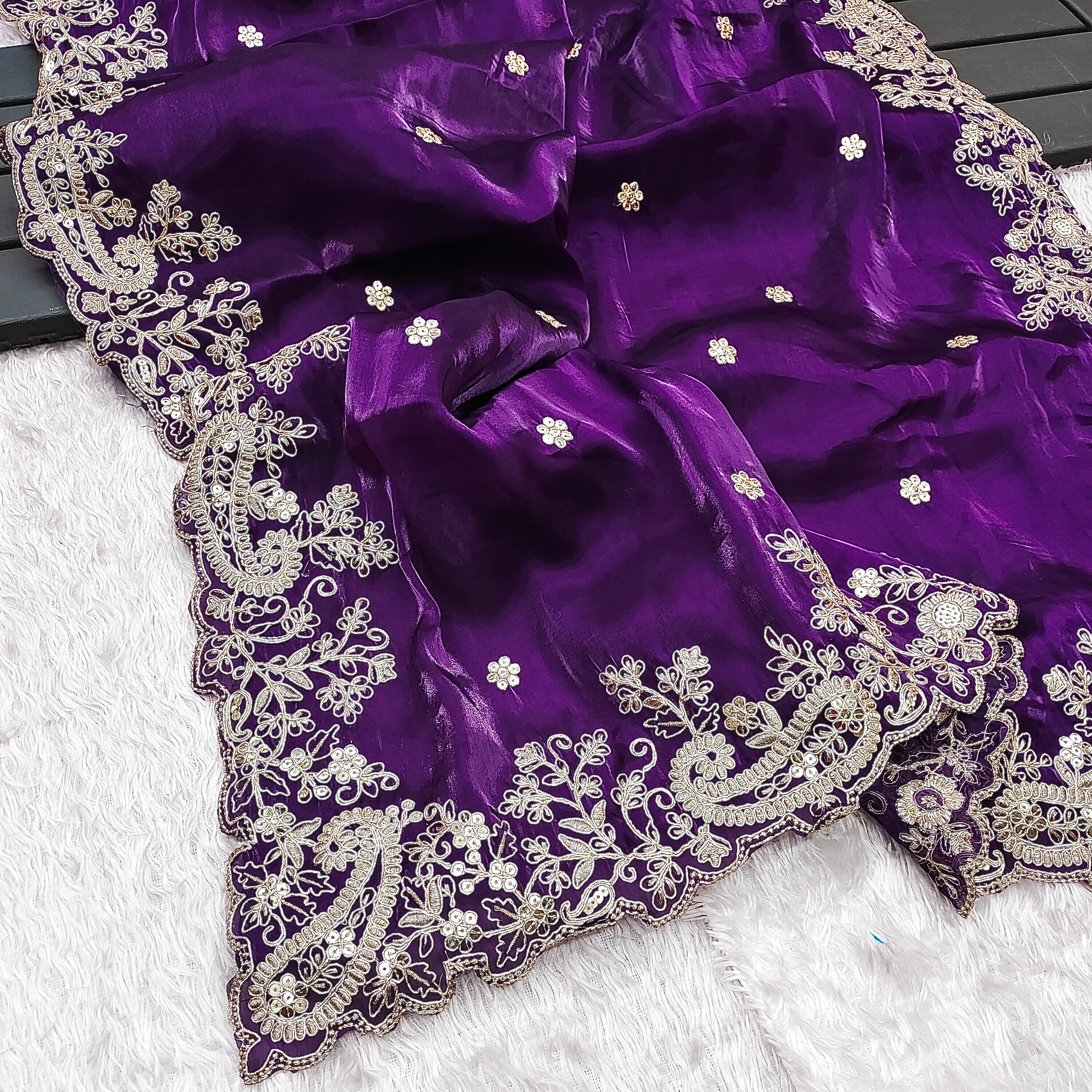 Party Wear Saree With Embroidery Codding & Sequins Work