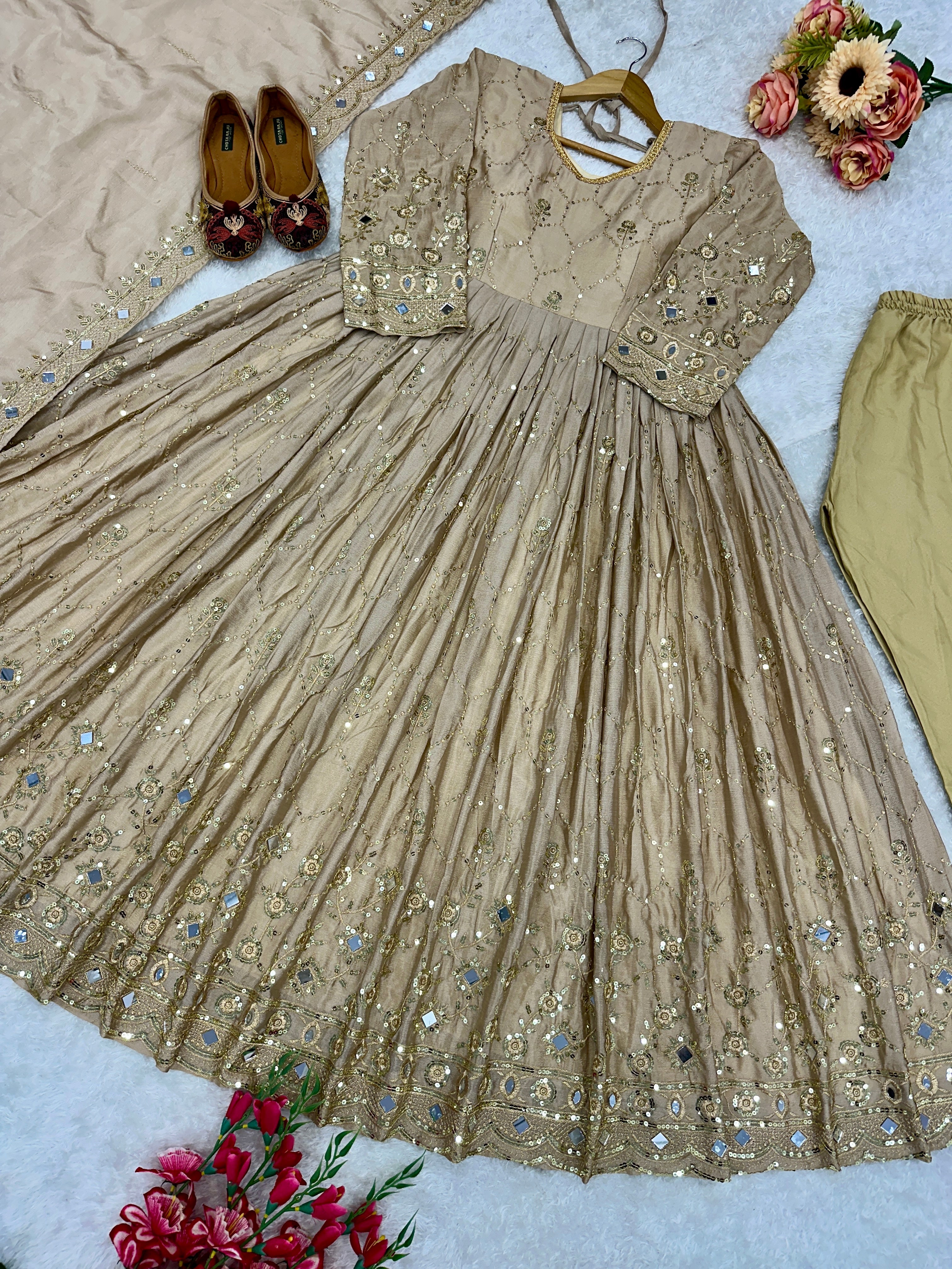 Party Wear Beautiful Anarkali Gown With Pent And Dupatta