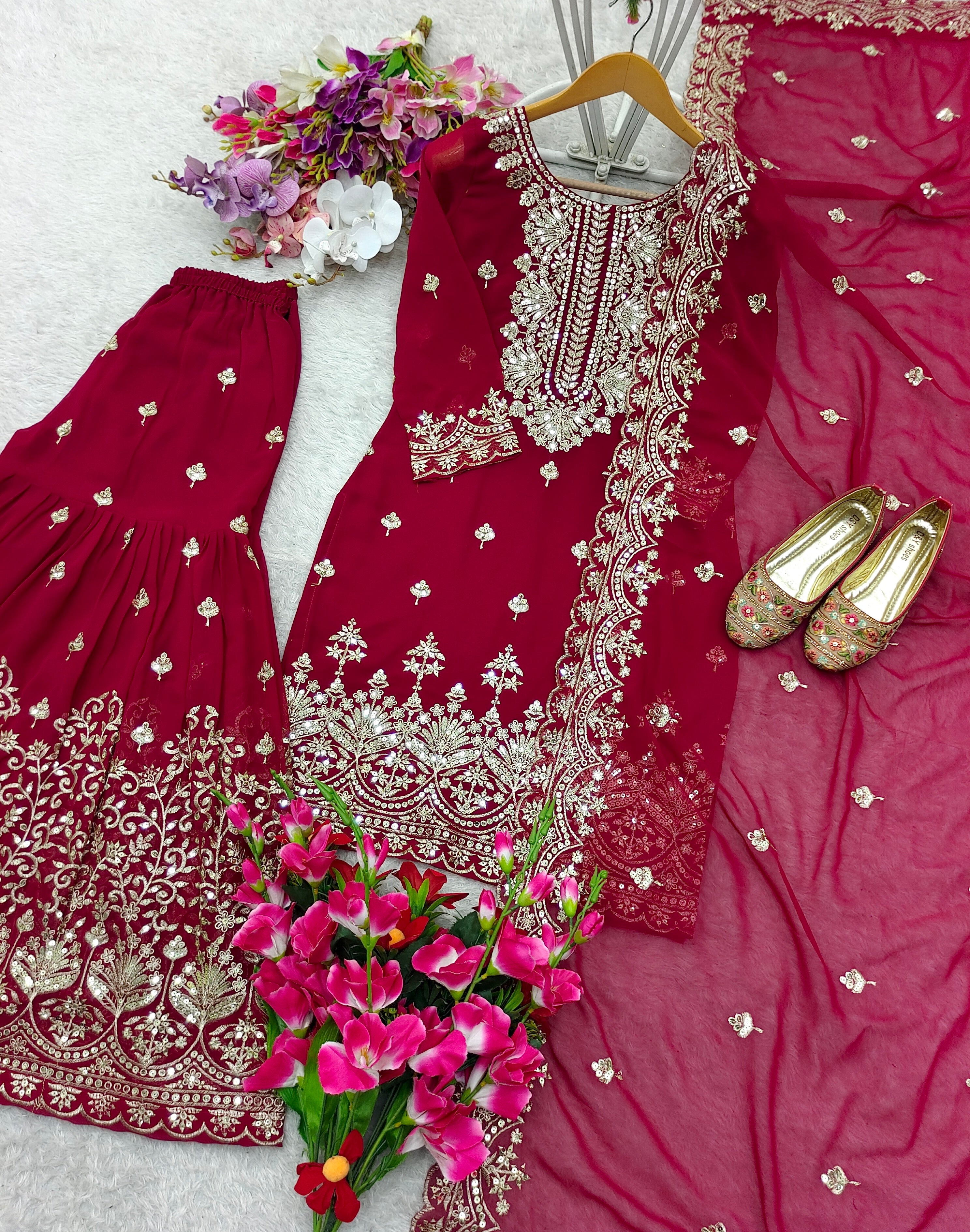 Beautiful Party Wear Top-Sarara And Fancy Dupatta