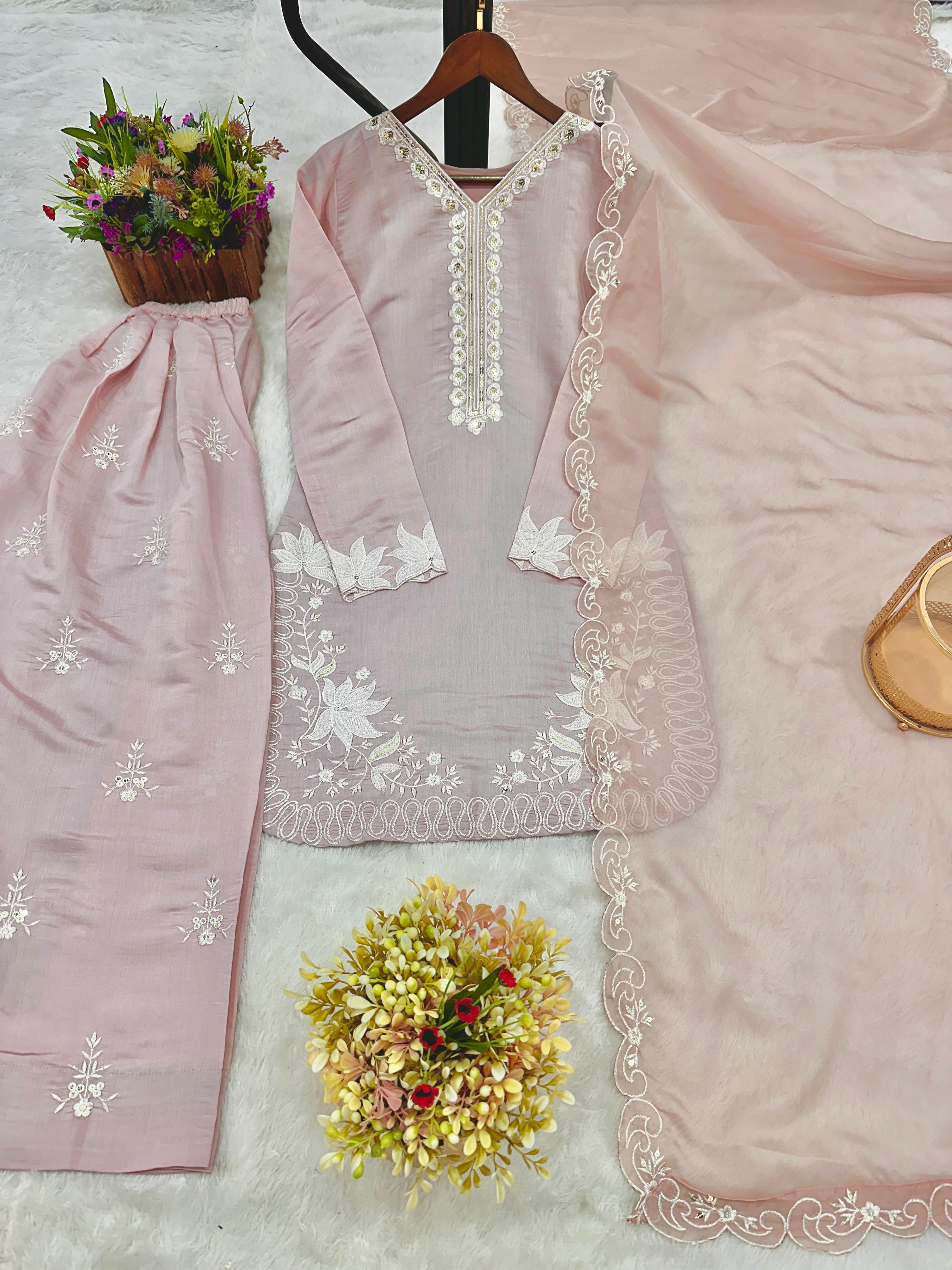 Beautiful Suit With Embroidery Thread And Sequence Work