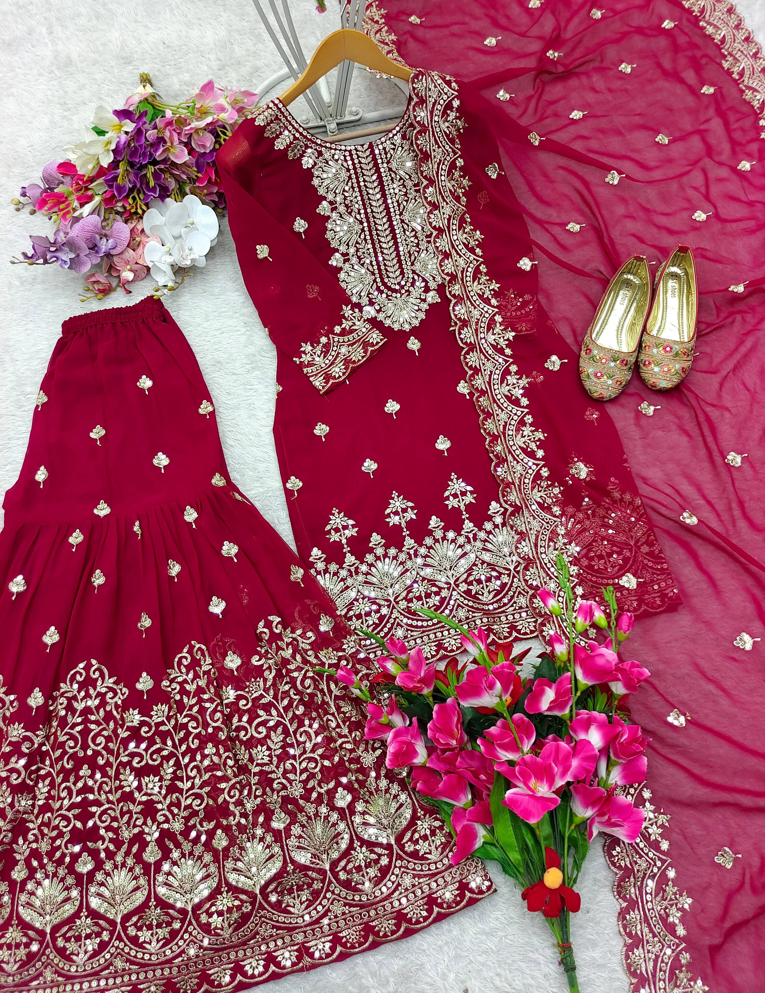 Beautiful Party Wear Top-Sarara And Fancy Dupatta