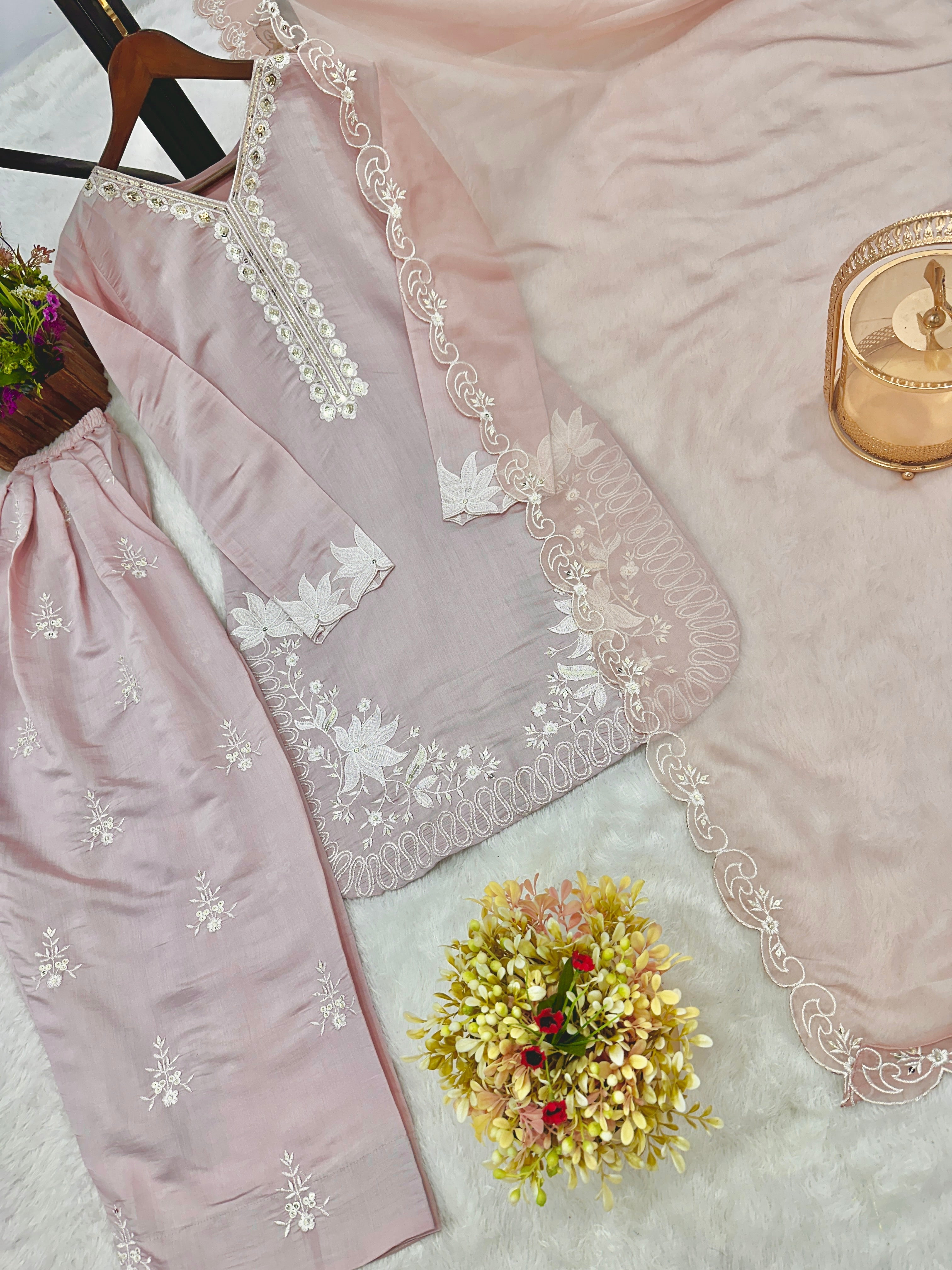 Beautiful Suit With Embroidery Thread And Sequence Work