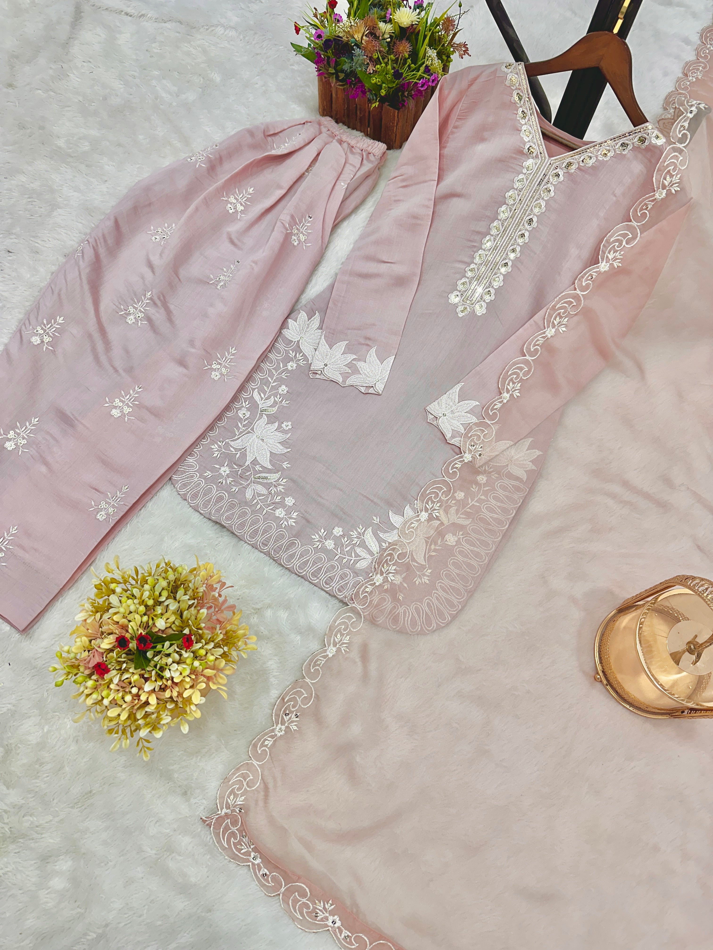 Beautiful Suit With Embroidery Thread And Sequence Work