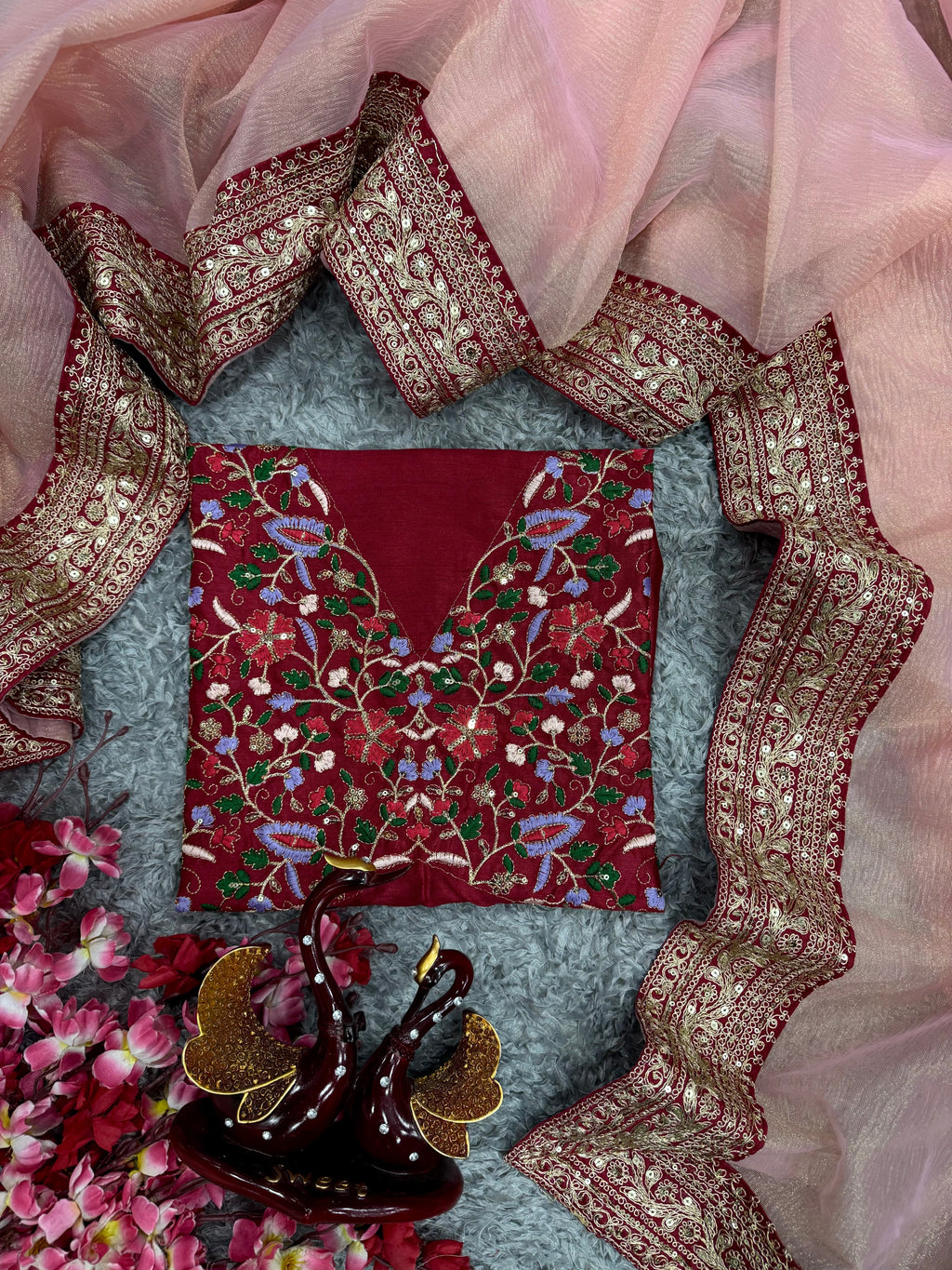 Designer Saree With Beautiful Sequins And Cording Embroidery Work Lace Border