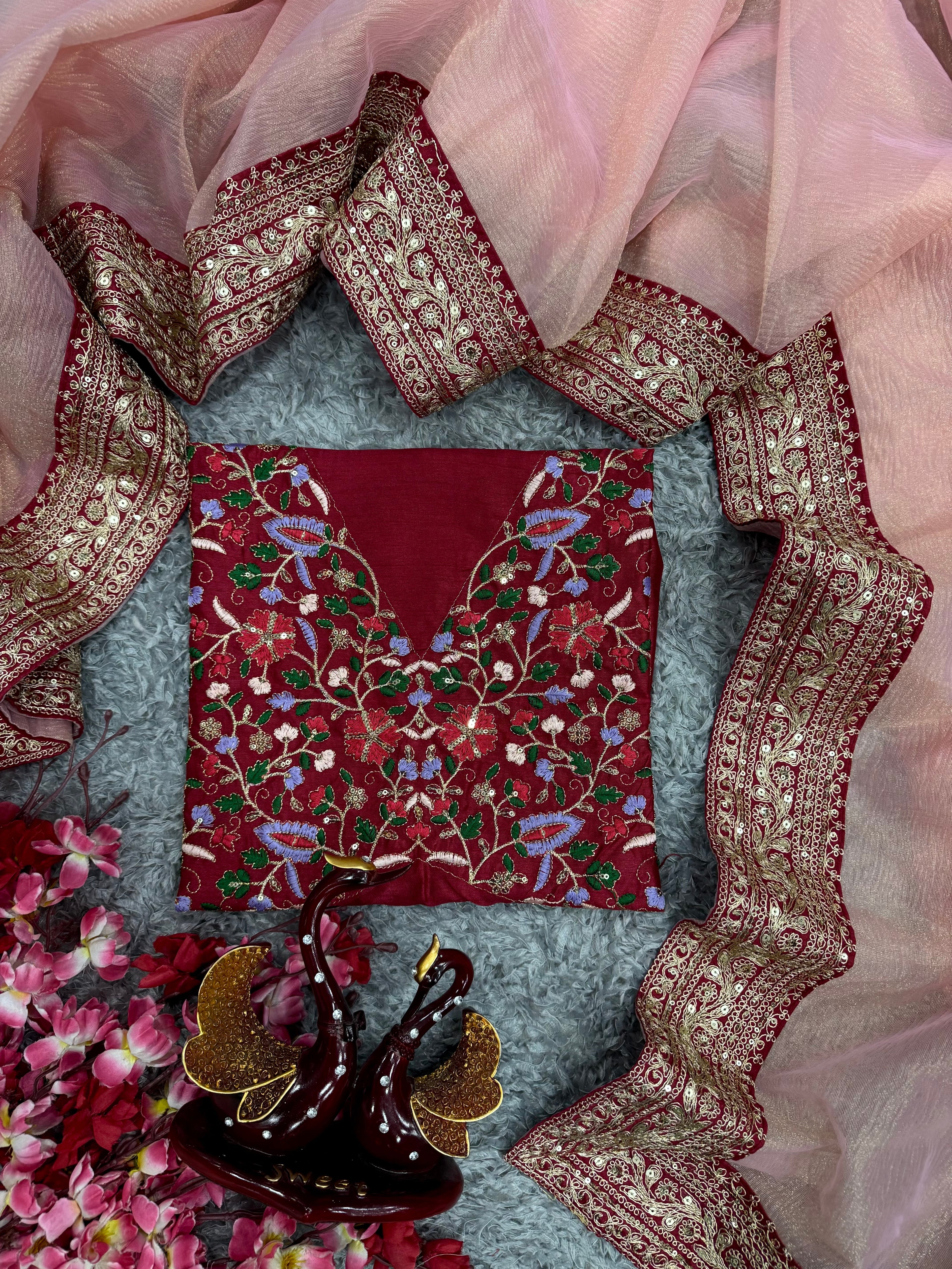Designer Saree With Beautiful Sequins And Cording Embroidery Work Lace Border