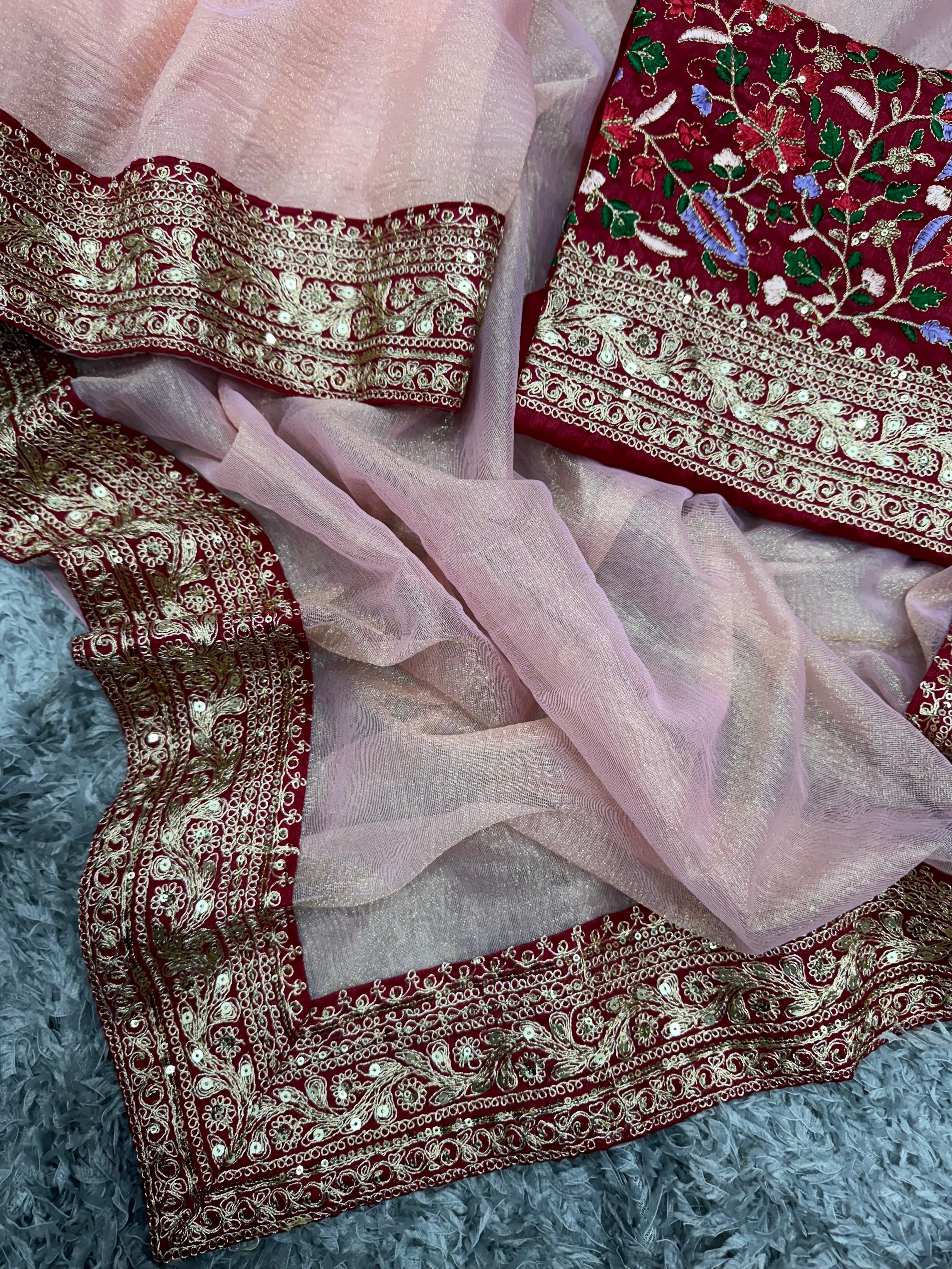 Designer Saree With Beautiful Sequins And Cording Embroidery Work Lace Border