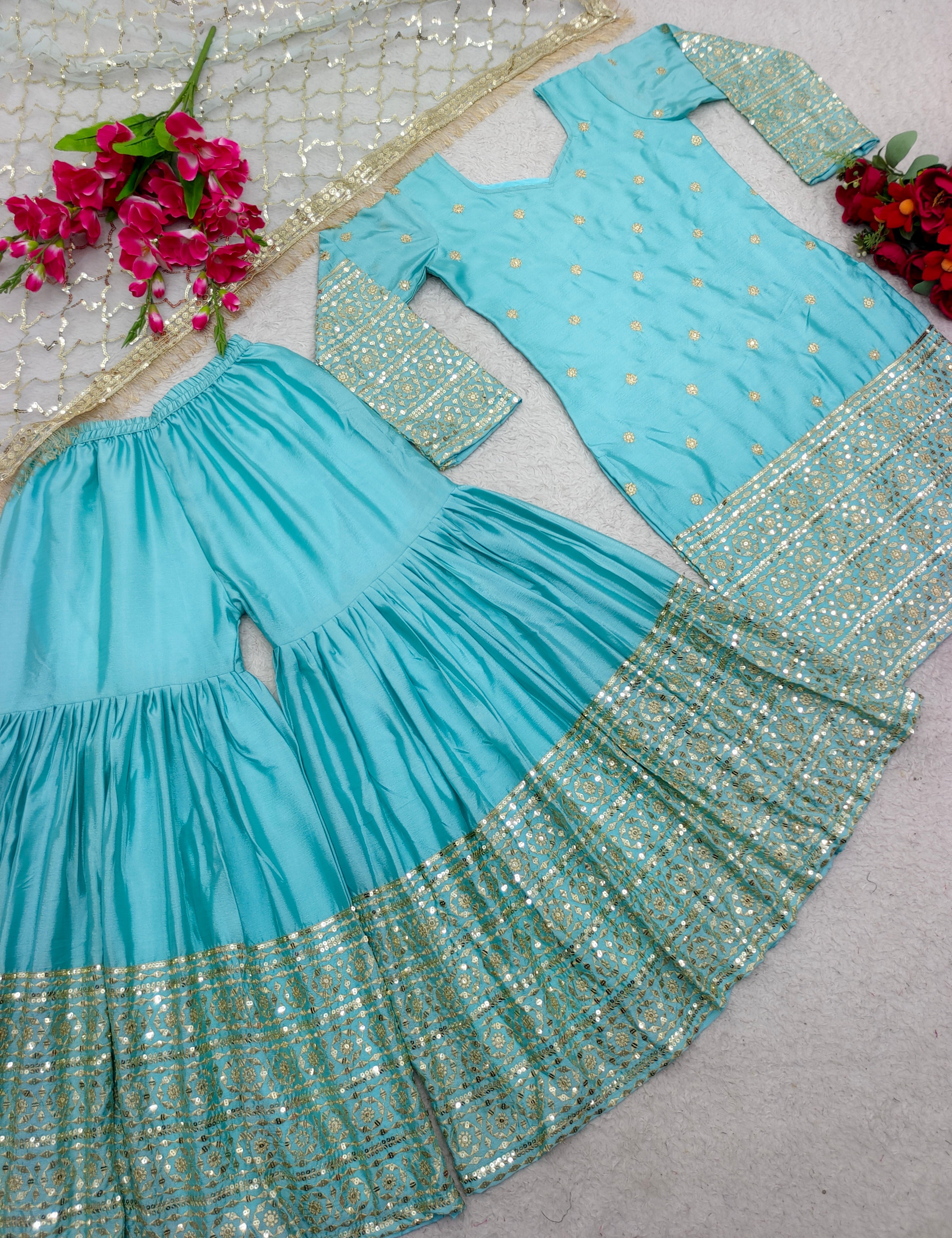 डिज़ाइनर पार्टी वियर टॉप-सररा दुपट्टे के साथ कढ़ाई वर्क के साथ